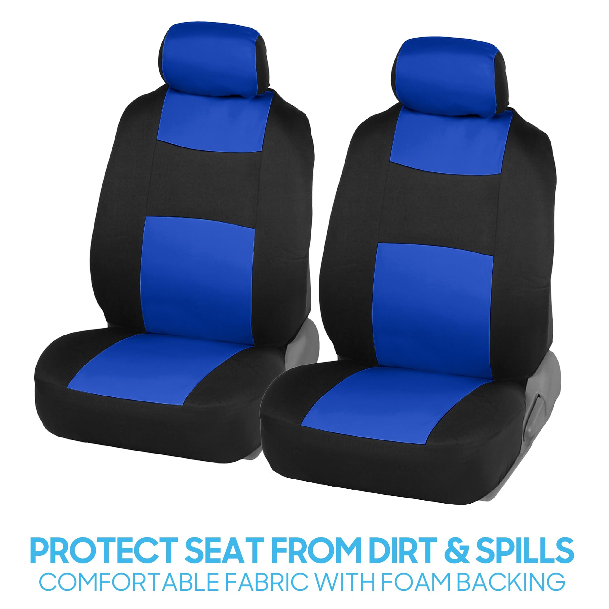 Bdk Polypro Car Seat Covers Full Set In Blue On Black, Front And Rear Split Bench Seat Covers For Cars, Easy To Install Car Seat Cover Set, Car Accessories For Auto Trucks Van Suv - Blue