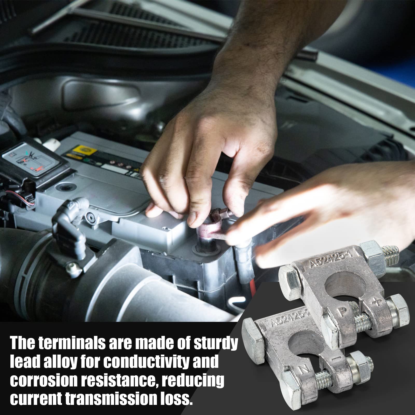 Battery Terminal Connectors, Military Spec Positive Negative Heavy Duty Battery Terminals with Cover, Copper Lugs, Heatshrink, A