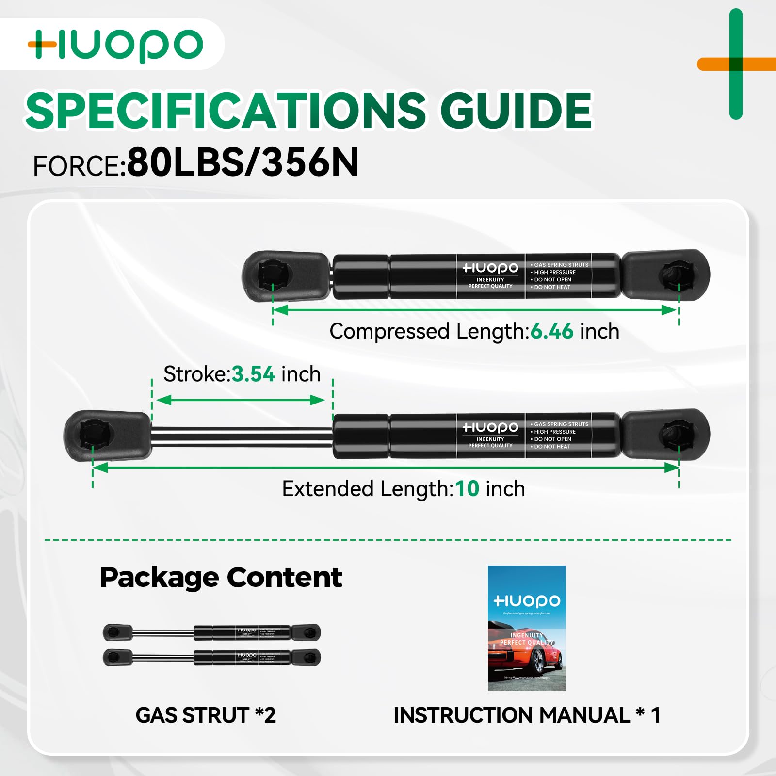 C16-15052 10 Inch 80Lb/356N Gas Strut Shocks Spring Lift Support For Truck Pickup Tool Box Lid Rv Overhead Cabinet Door Toy Tool