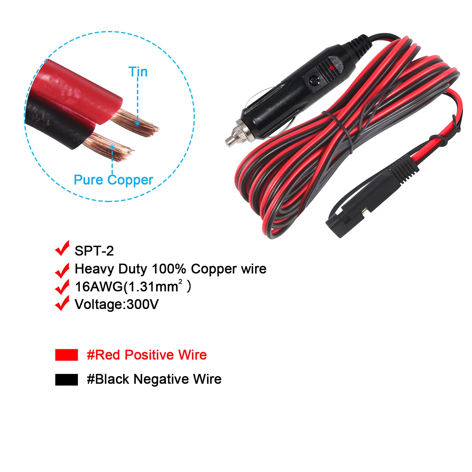 15FT Cigarette Lighter SAE Battery Extension Cable - 12v Cigarette Lighter Plug to SAE Quick Release Extension Battery Charging