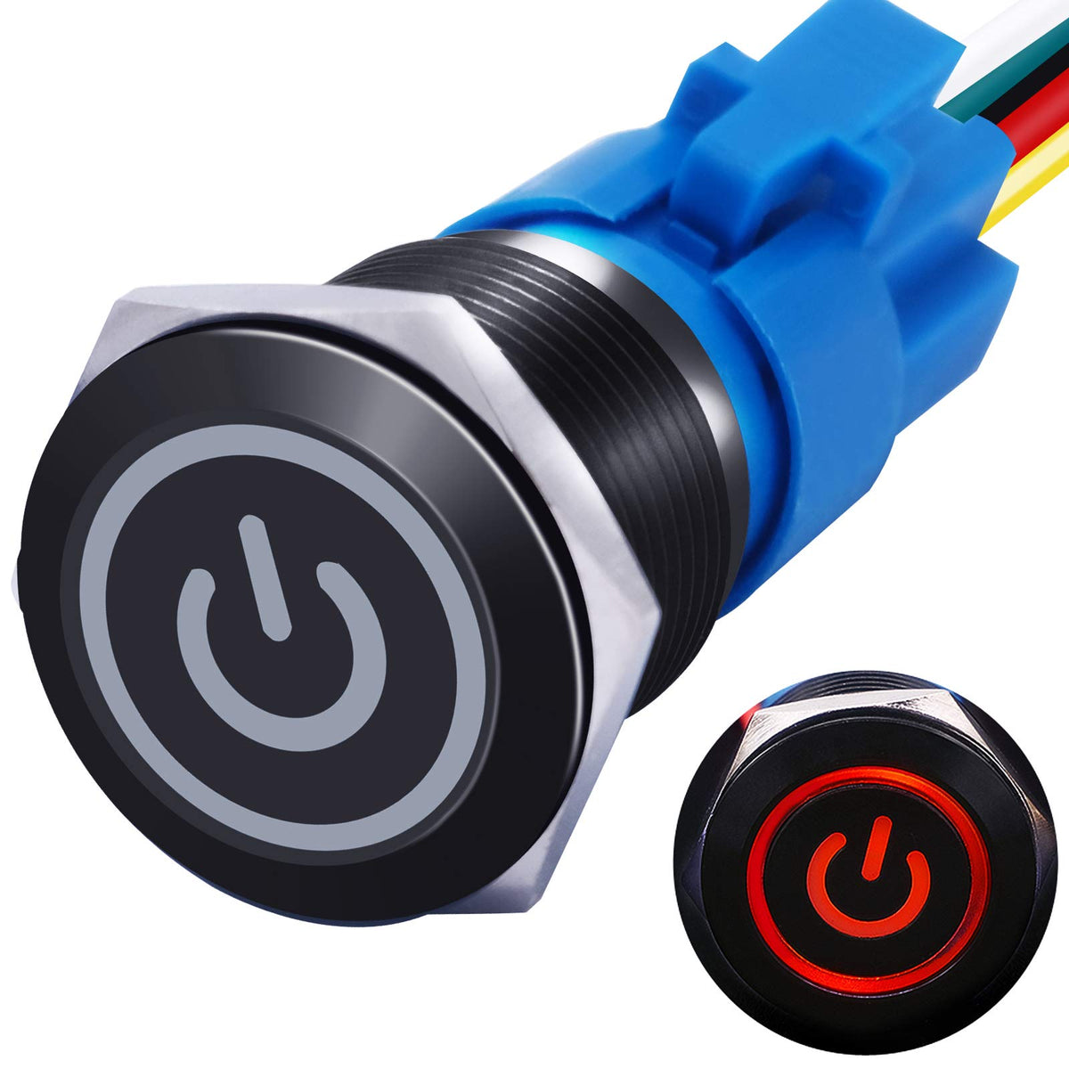 Mxuteuk 19Mm Waterproof Latching Push Button Switch 12V On/Off Switch 1No 1Nc Spdt Black Metal With Red Power Symbol Light With