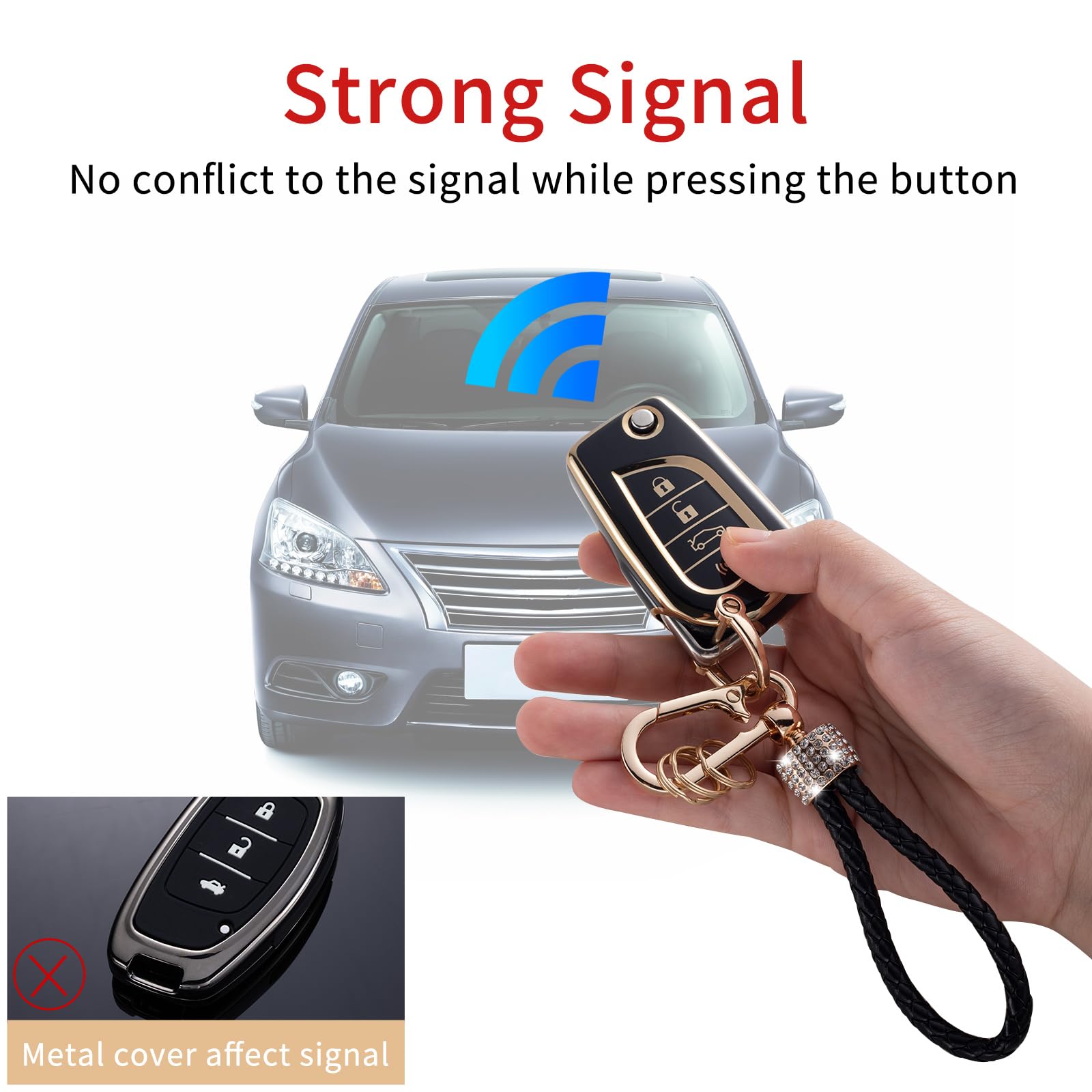 Gematay For Toyota Key Fob Cover With Keychain Lanyard, Soft Tpu Key Fob Protector Shell Compatible With Toyota Rav4 Fortuner Tu