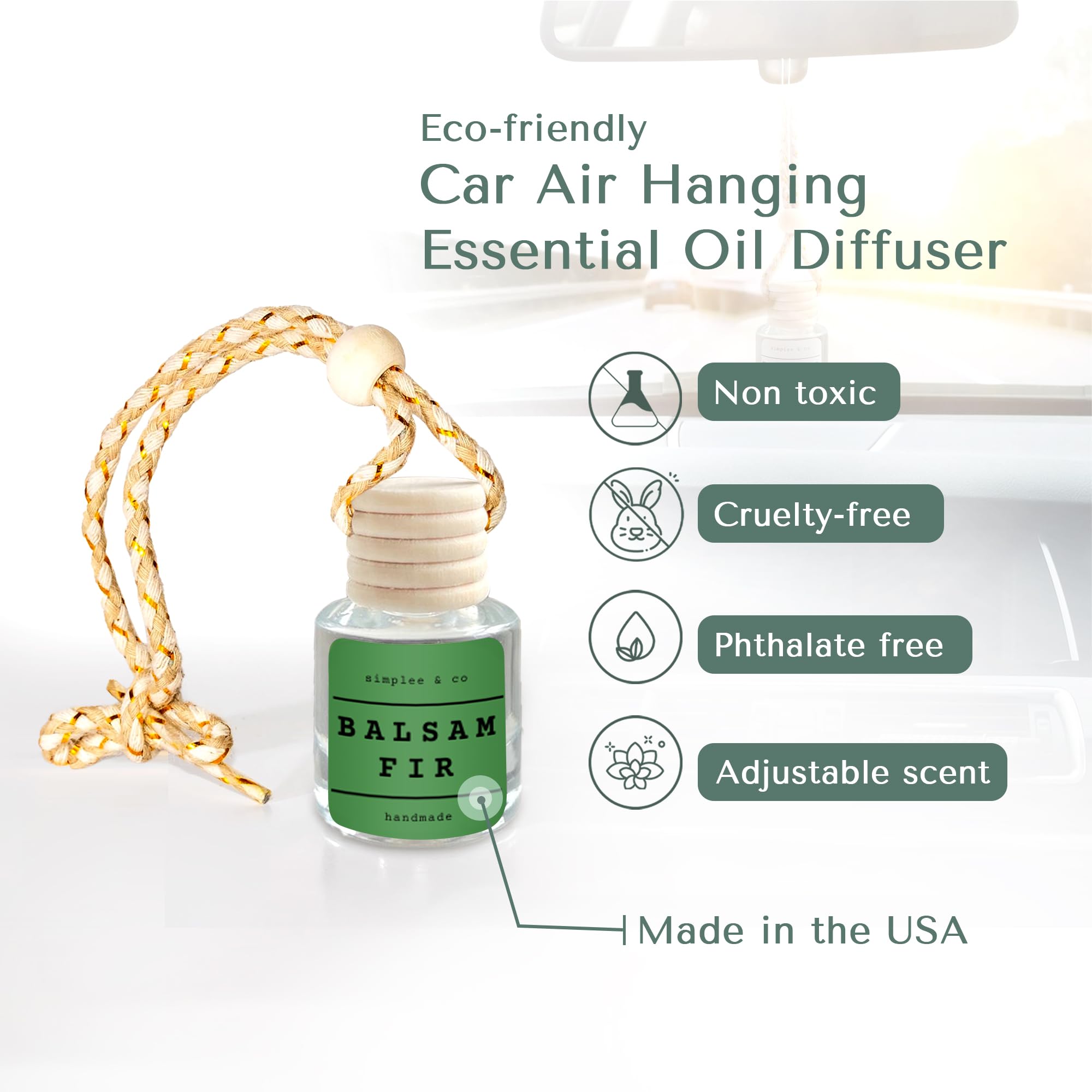 Balsam Fir Car Air Hanging Essential Oil, Car Air Freshener Diffuser, Long Lasting Essential Oils, Aromatherapy Vehicle Diffuser