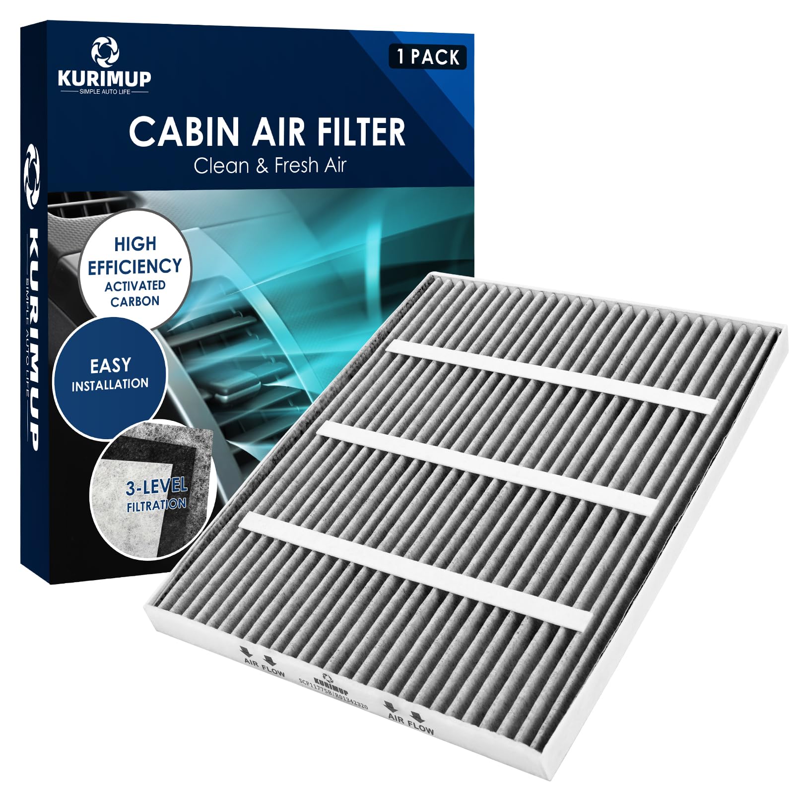 KURIMUP CF11775 Premium Cabin Air Filter with Activated Carbon,Fit for Ford Edge (2015-2023)/Fusion (2013-2020)/SSV Plug-In Hybr