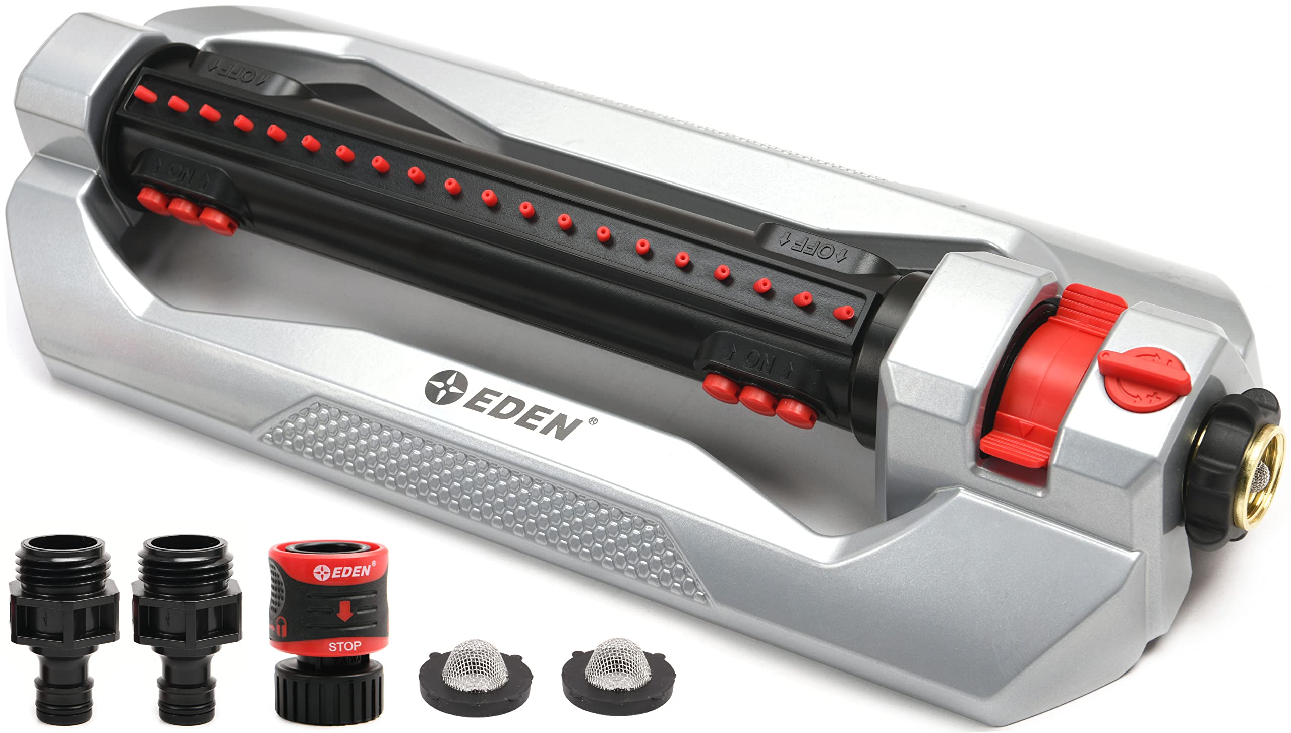 Eden 96216 Heavy Duty Metal 3-Way Oscillating Sprinkler for Large Lawn and Garden W/Quick Connect Starter Set-New