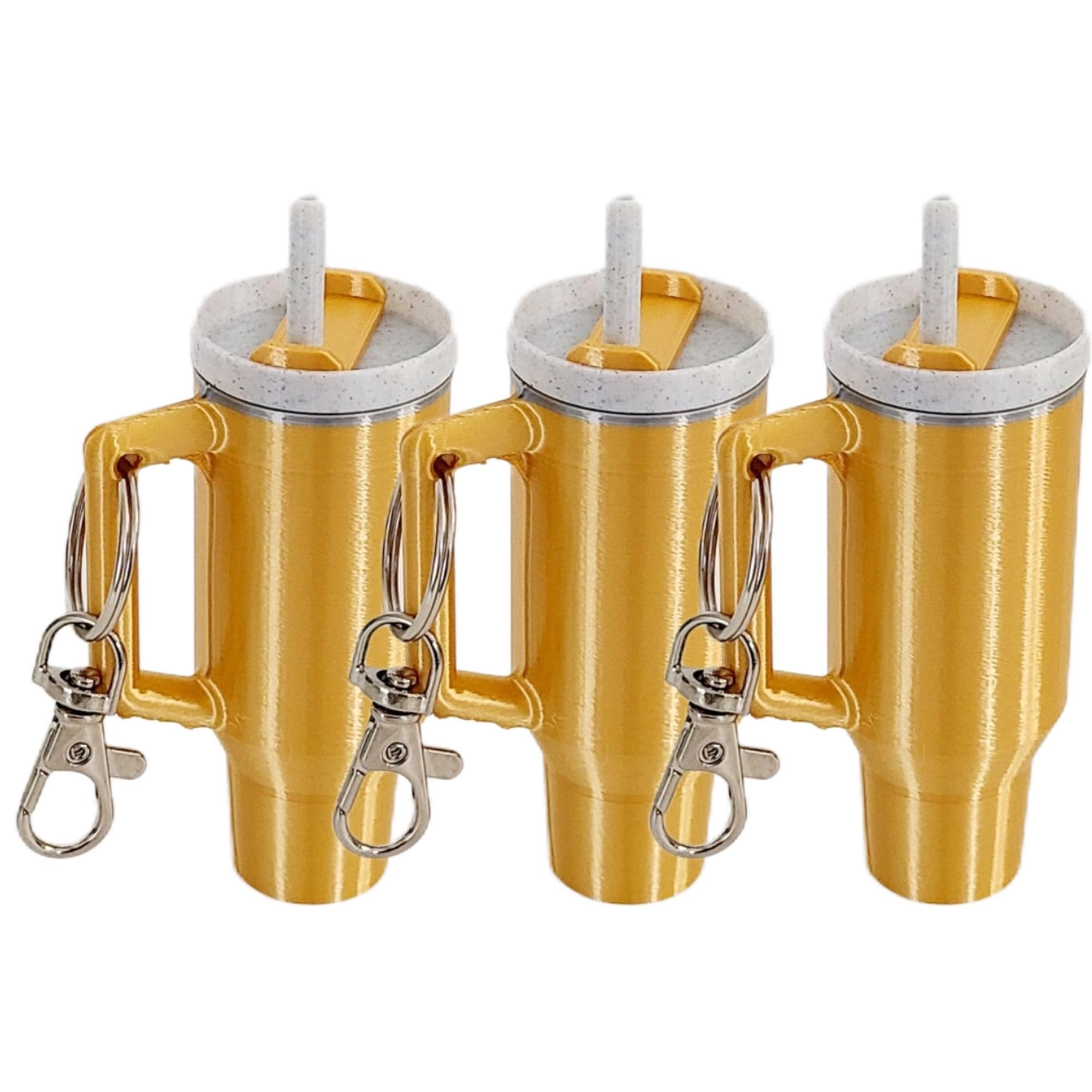 Miniature Stanley Tumbler Cup Replica Keychain - 3D Printed Desk Accessory (3 Pack: Shiny Gold)