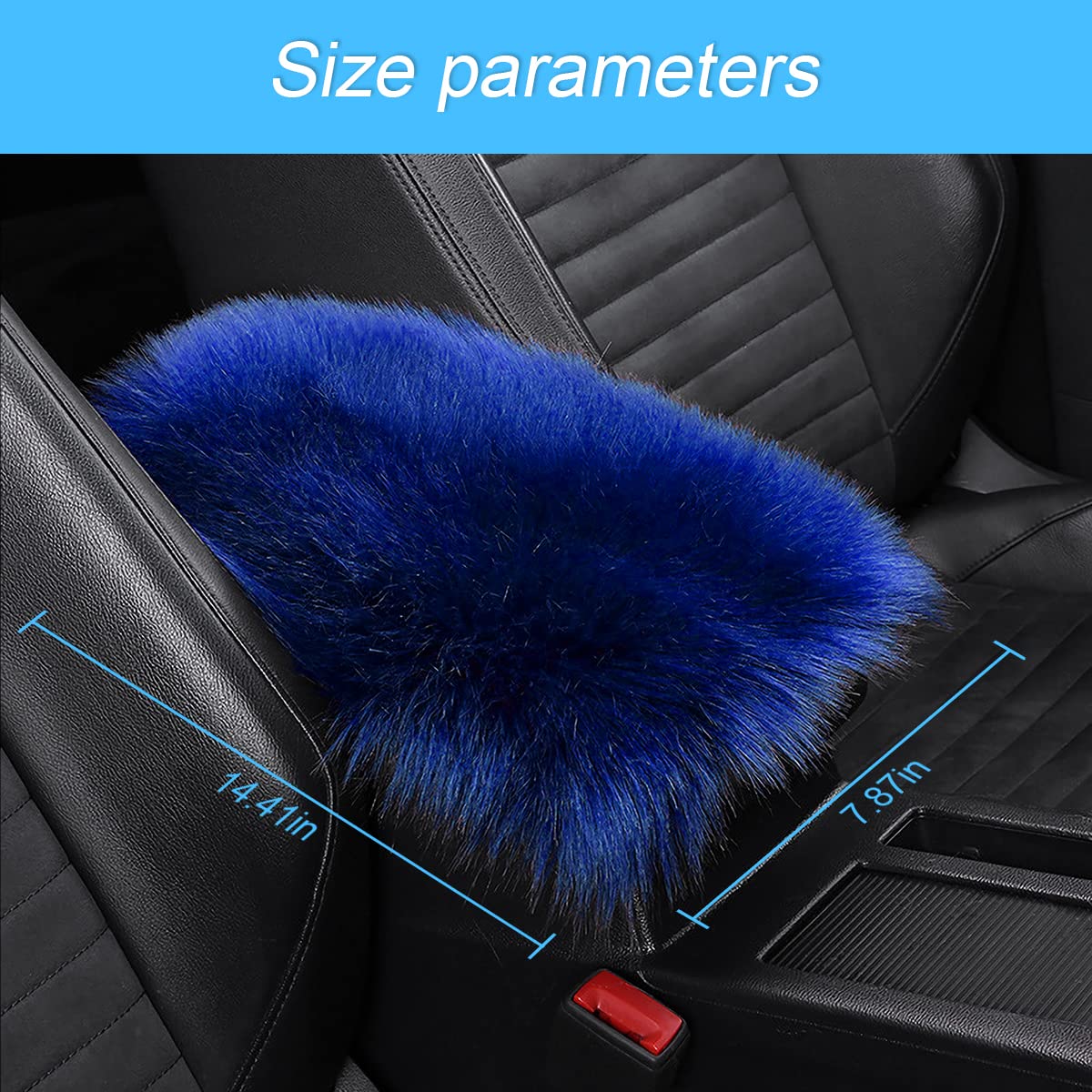 Furry Auto Center Console Cover Pad, 11.8'X7.8' Soft Sheepskin Wool Armrest Cushion, Fluffy Vehicle Armrest Seat Box Protector Warm In Winter, Car Interior Accessories For Women And Men (Deep Blue)