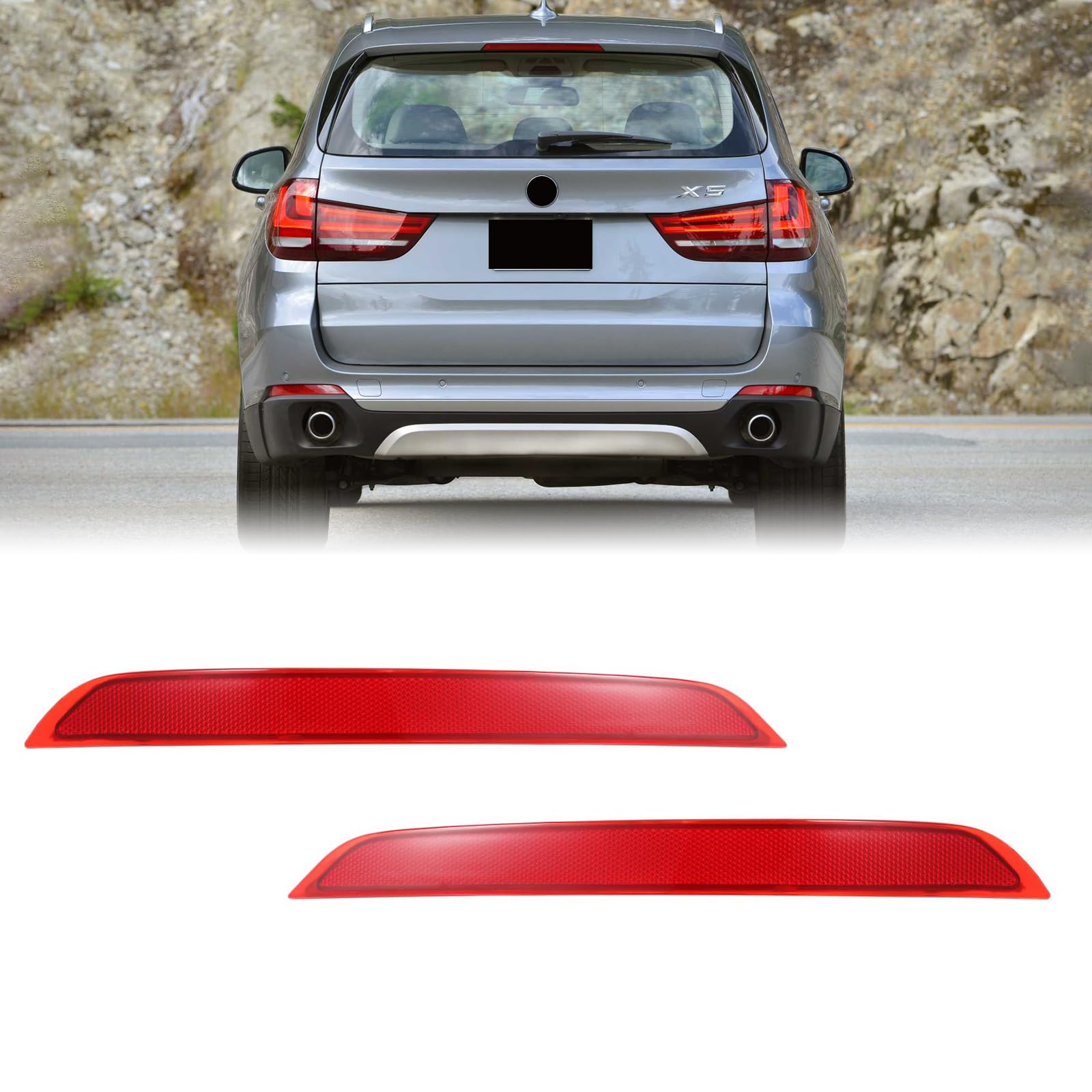 Binb Road Rear Bumper Reflector 63147290091 + 63147290092 Left Right Red Trim Compatible With Bmw F15 X5 2014-2017