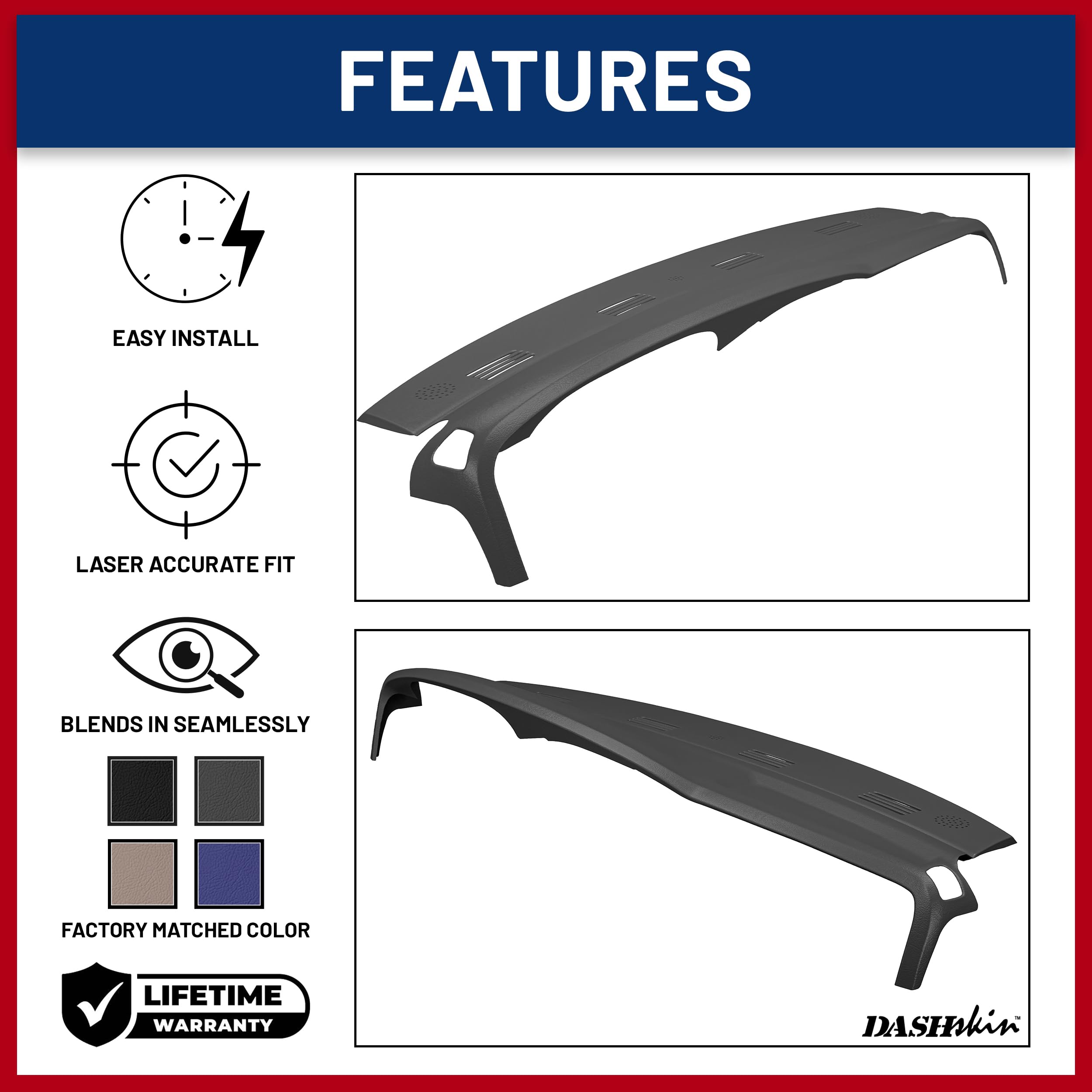 Dashskin One Piece Molded Dash Cover Cap Compatible With 2002-2005 Dodge Ram (2003-2005 Ram 2500 & 3500) In Dark Slate Grey - Ma
