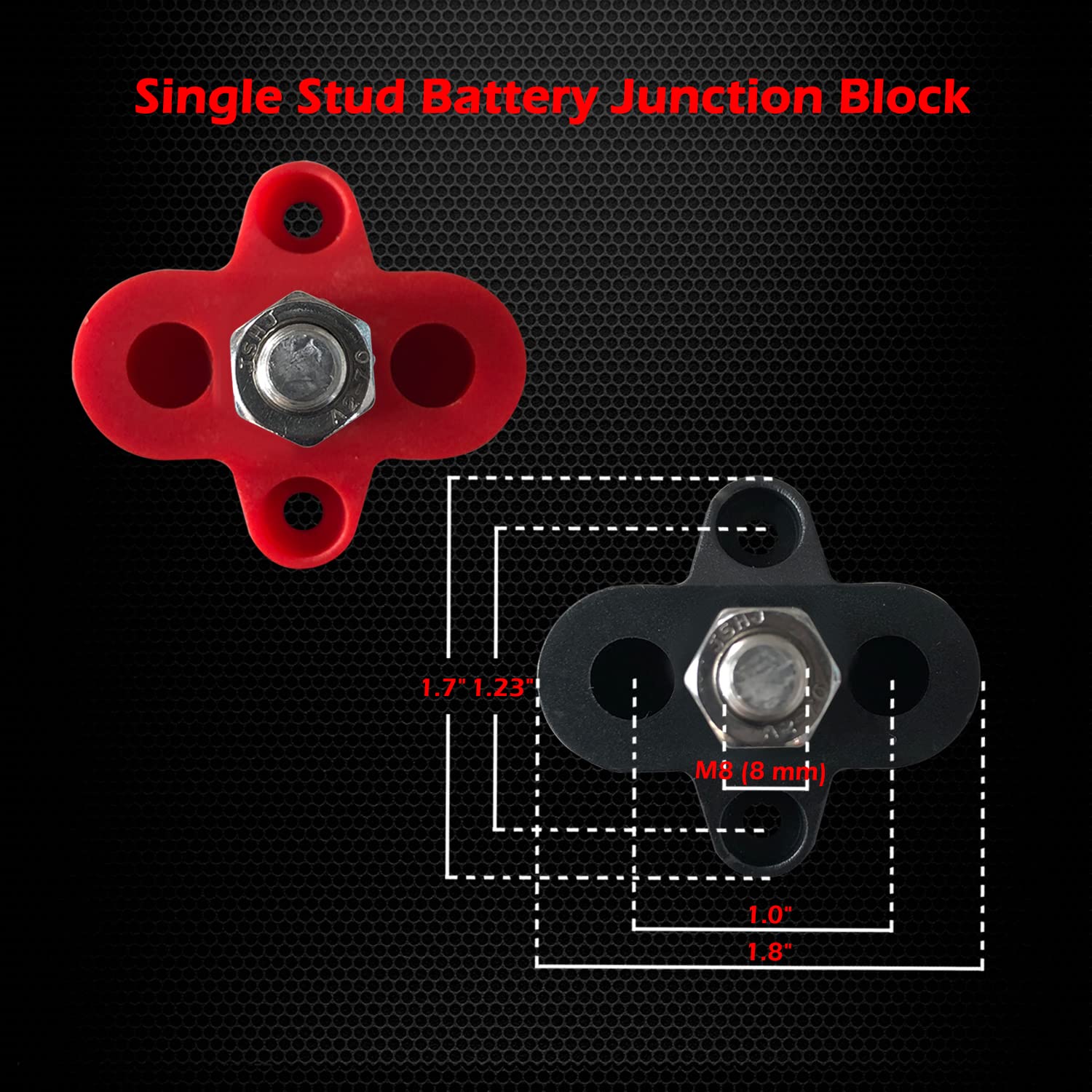 5/16' Single Stud Battery Junction Posts, Ampper M8 Heavy Duty Power And Ground Junction Block Power Distribution Studs Terminal Kit, Pack Of 2 (Red And Black)