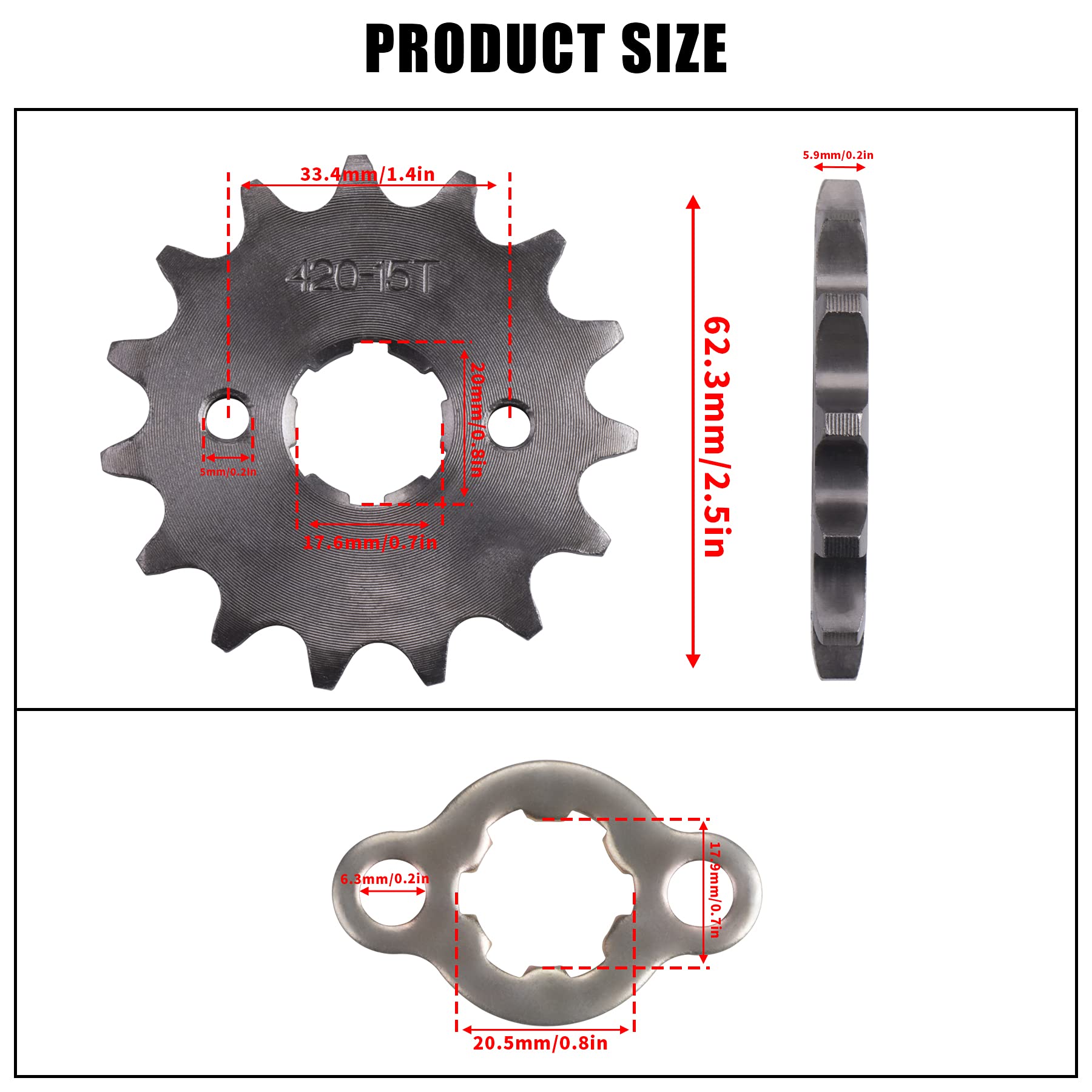 Mrelc Motorcycle 420-15T Front Sprocket 20Mm Compatible With 50Cc 70Cc 90Cc 110Cc 125Cc Dirt Pit Bike Mini Bike Atv 4 Wheeler Mo