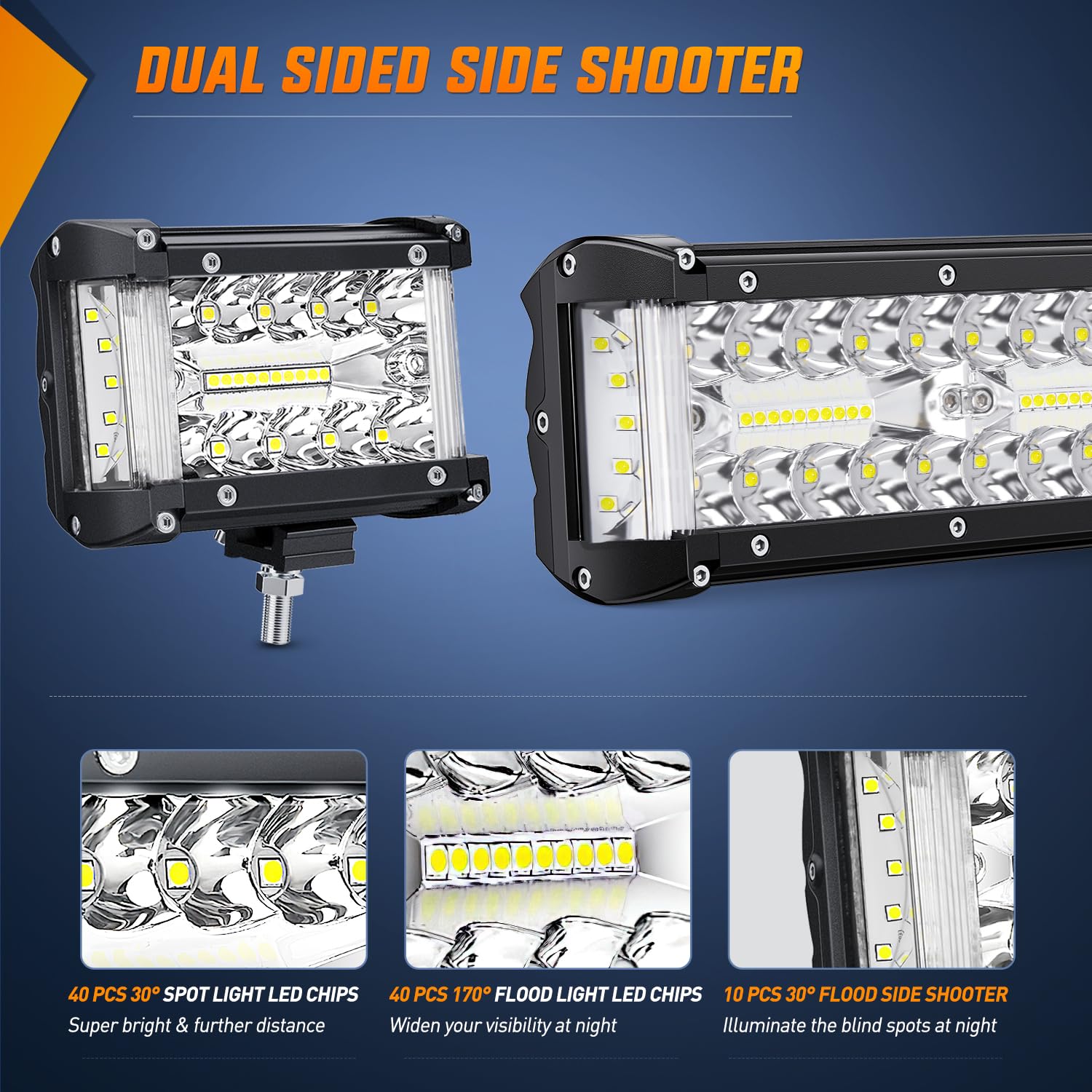 Nilight Side Shooter Led Light Bar Set 12 Inch Triple Row Spot Flood Combo Lights 2Pcs 4.3Inch Pods With 5Pin Rocker Switch Wiri