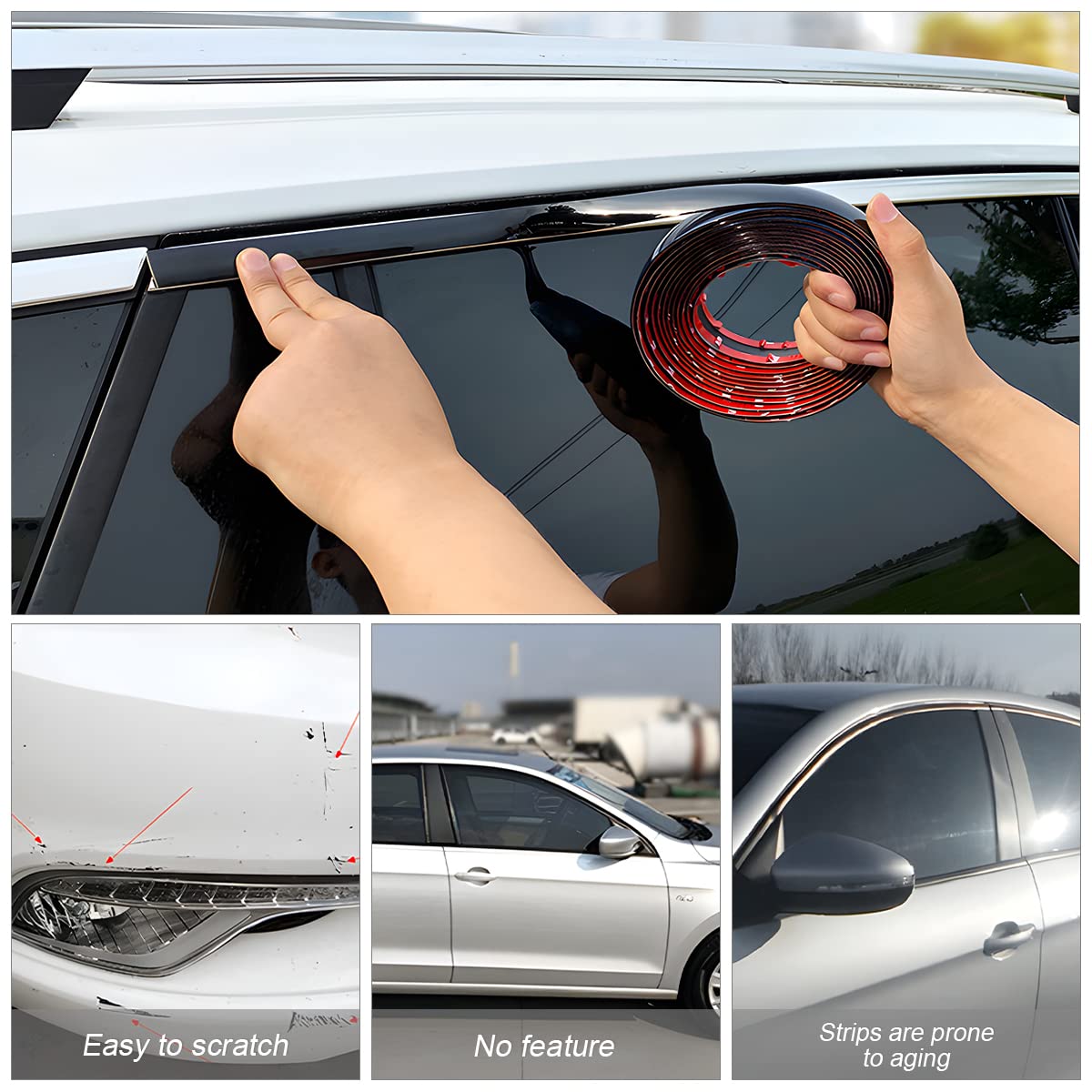 Car Interior Trim Strips, 16.5Ft/5M Chrome Strips For Cars, Side Body Chrome Trim Strip, Automotive Chrome Trim Molding For Car, Truck, Rv, Door Window Scratch-Proof (18Mm, Black)