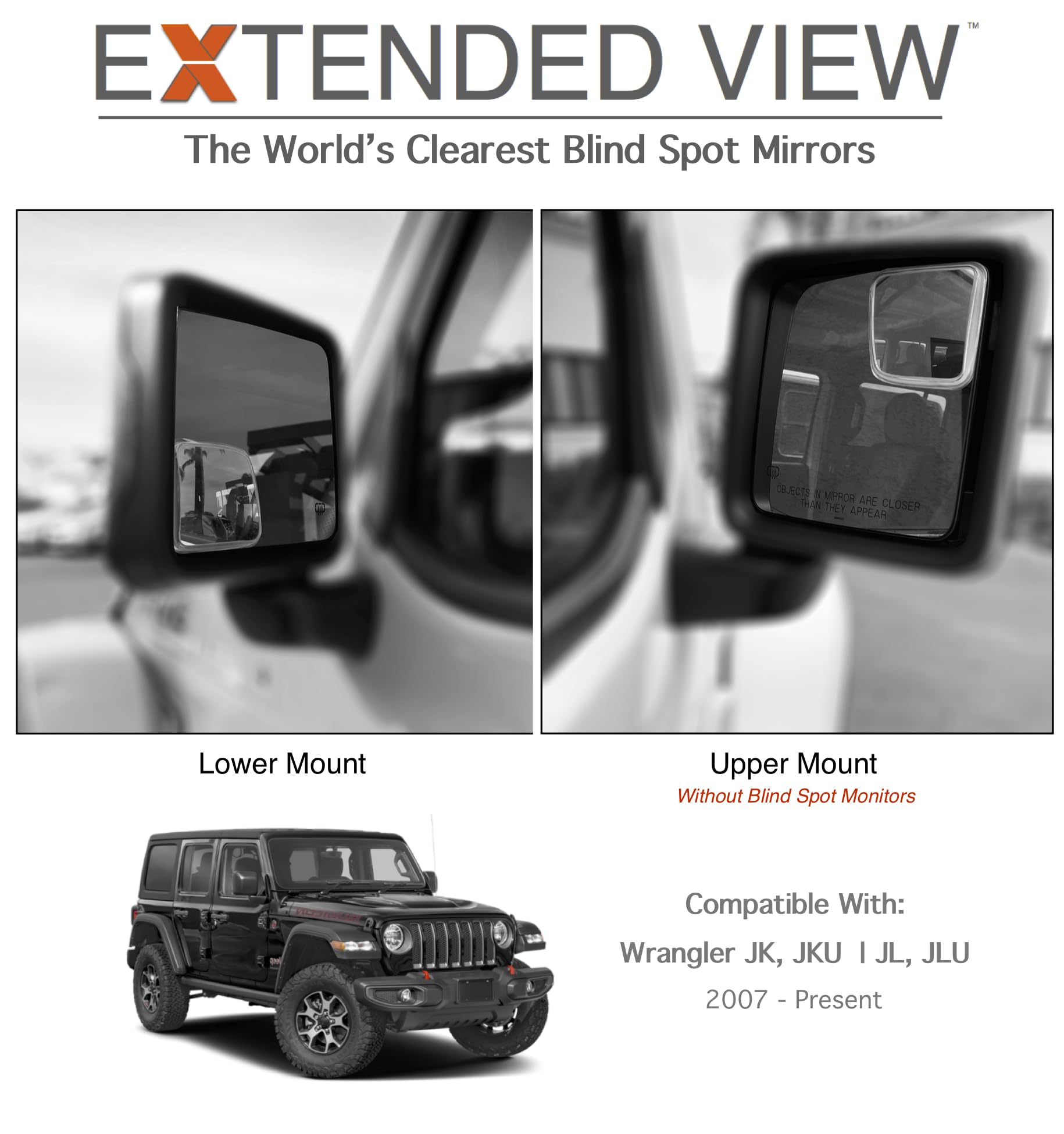 Custom Blind Spot Mirrors- Compatible with 2007-Present Jeep Wrangler | blind spot mirrors compatible with Jeep Wrangler JK and