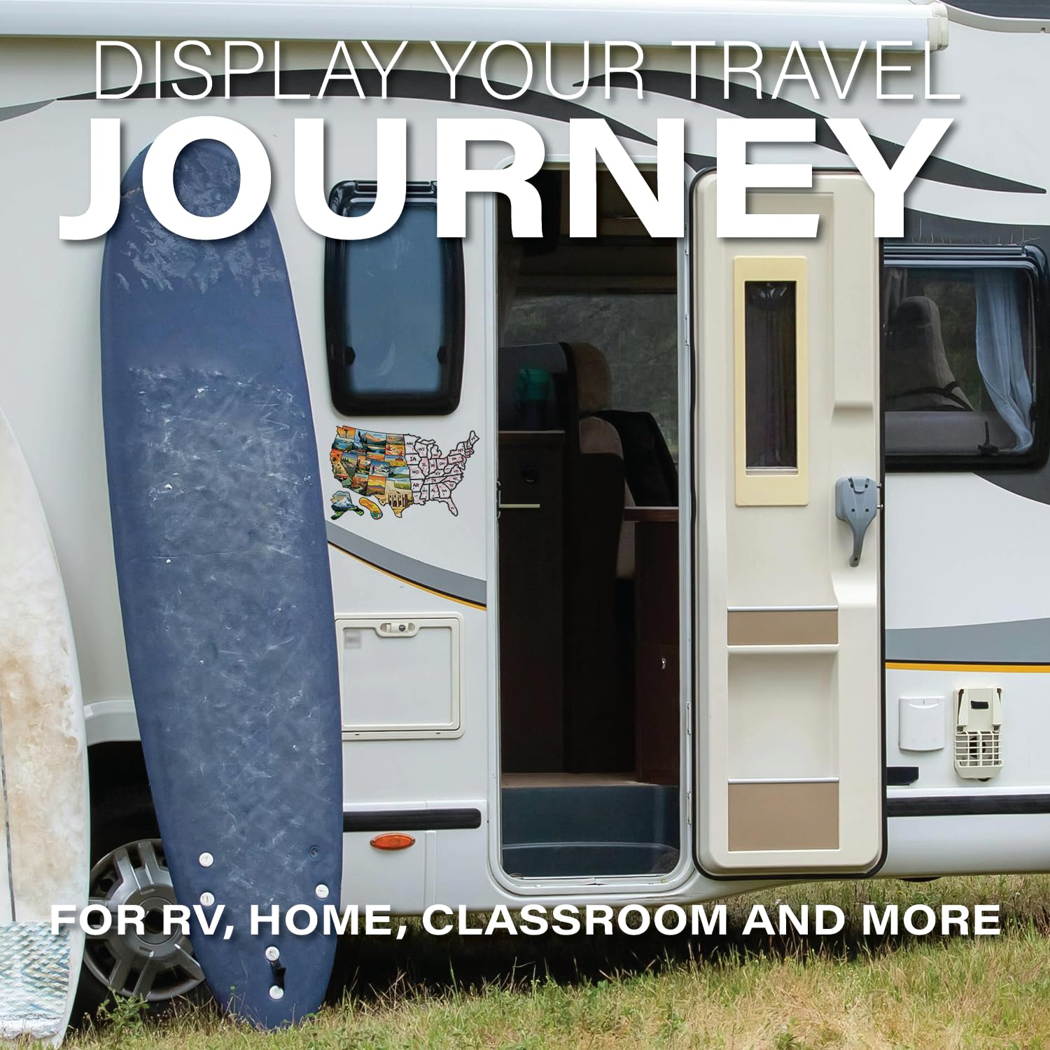 Rv State Visited Travel Usa Map Vinyl Sticker - Camper Trailer Decals For Window With State Flag - Road Trip Map Of America - Wa