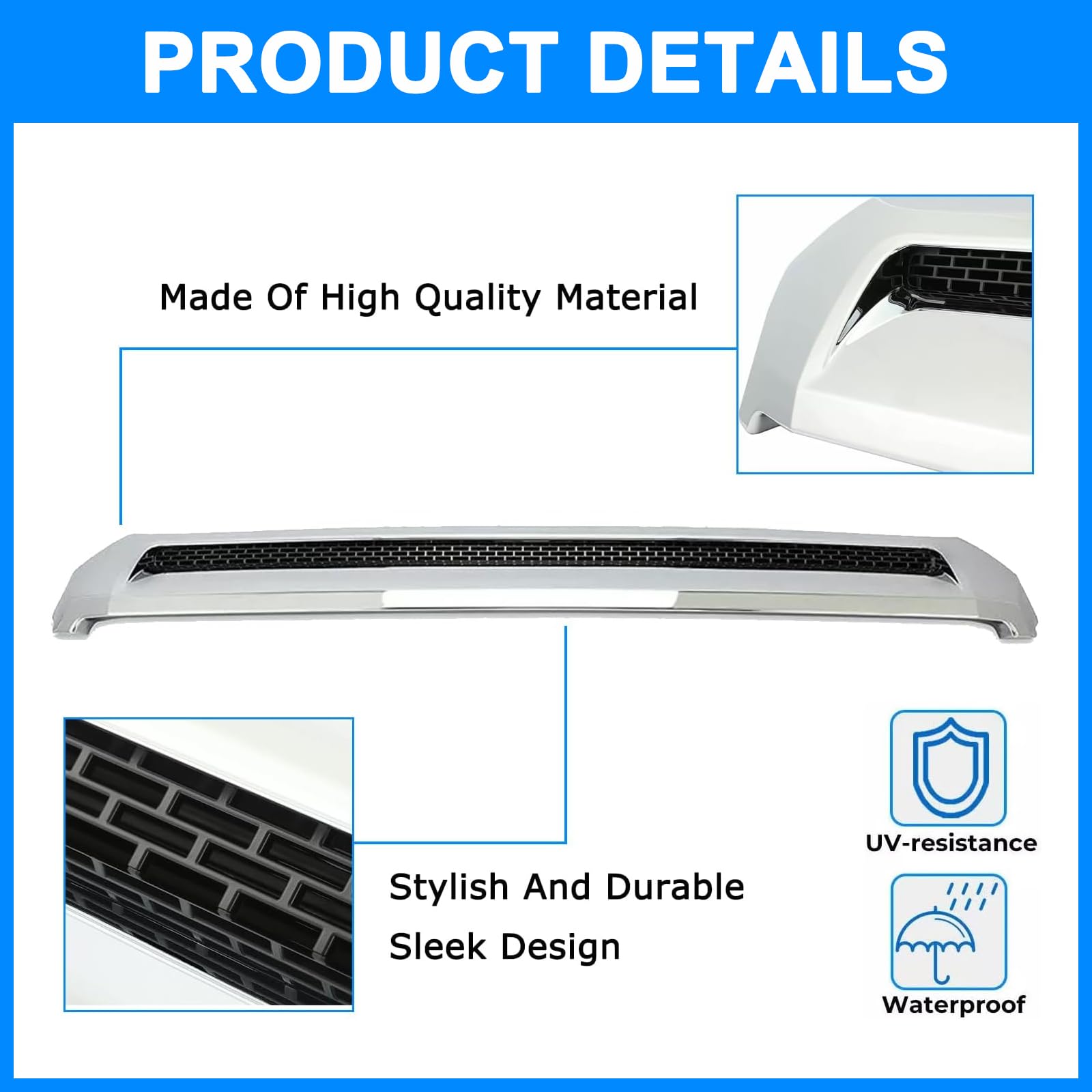 Collect Light Front Upper Hood Bulge Molding Grille Trim for Toyota Tundra 2014-2021, Chrome, Plastic, Grille Hood Scoop