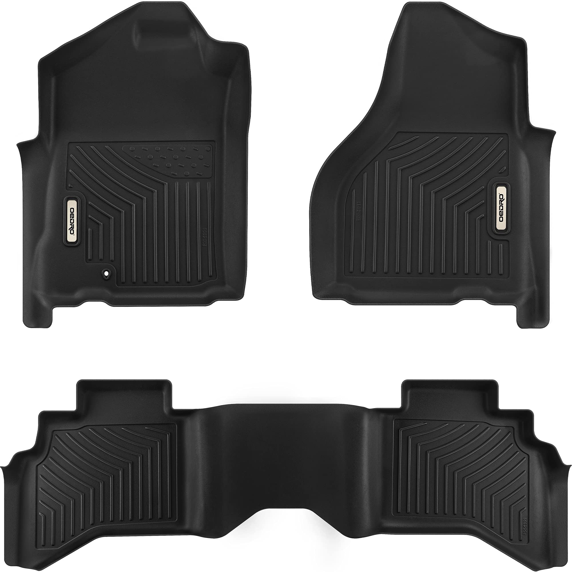 Oedro Floor Mats Fit For 2002-2008 Dodge Ram 1500 Quad Cab, 2003-2009 Dodge Ram 2500/3500 Quad Cab, All Weather Floor Liners Unique Black Tpe Front & 2Nd Seat