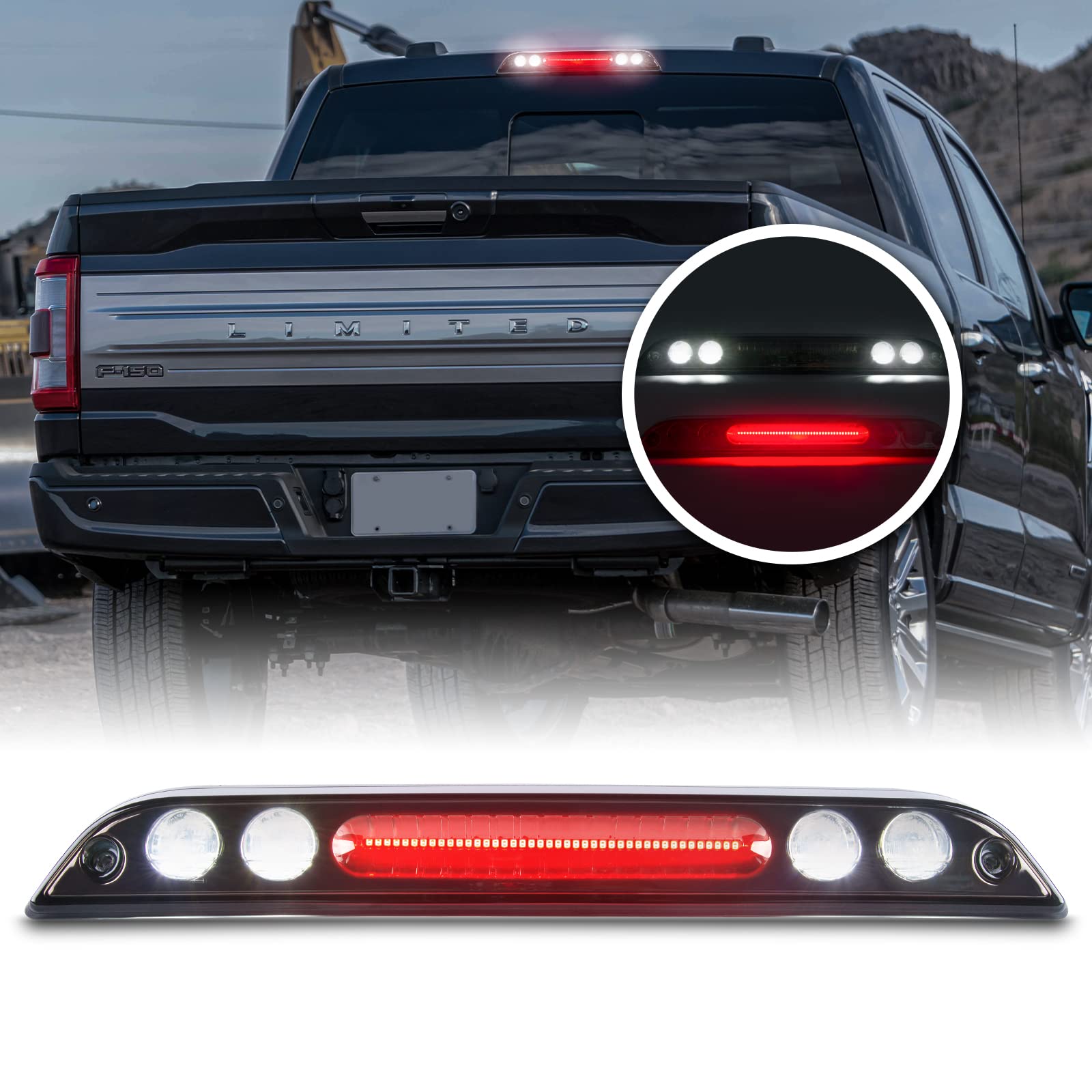 Gempro Led 3Rd Brake Light For Ford F150 High Mount Stop Light Cargo Light Rear Cab Roof Center Tail Third Brake Light, Smoke Le