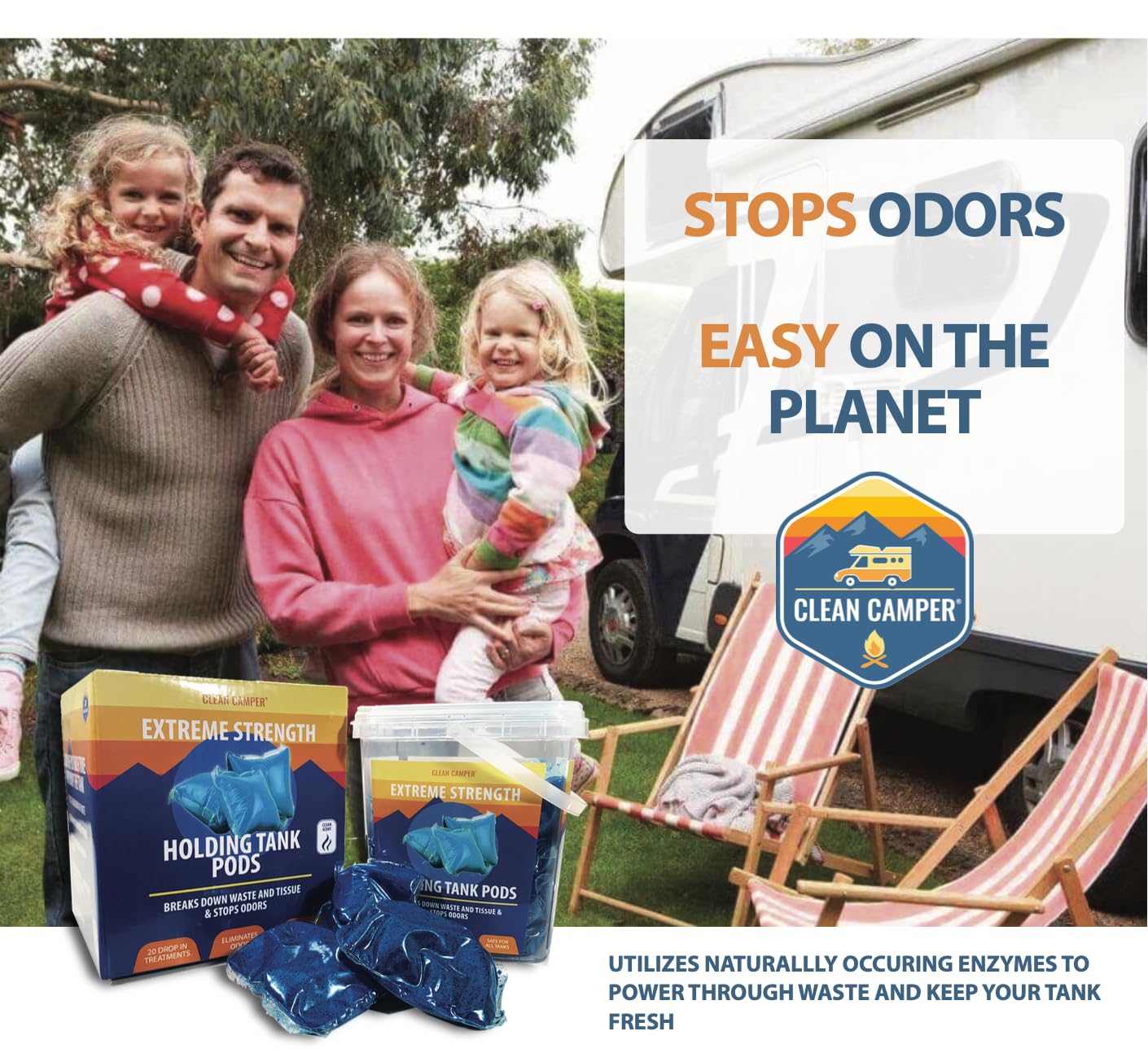 Clean Camper Extreme Strength Rv Holding Tank Pods Maximum Odor Control & Fast Waste Breakdown | Bio-Active Enzyme Formula | Sen