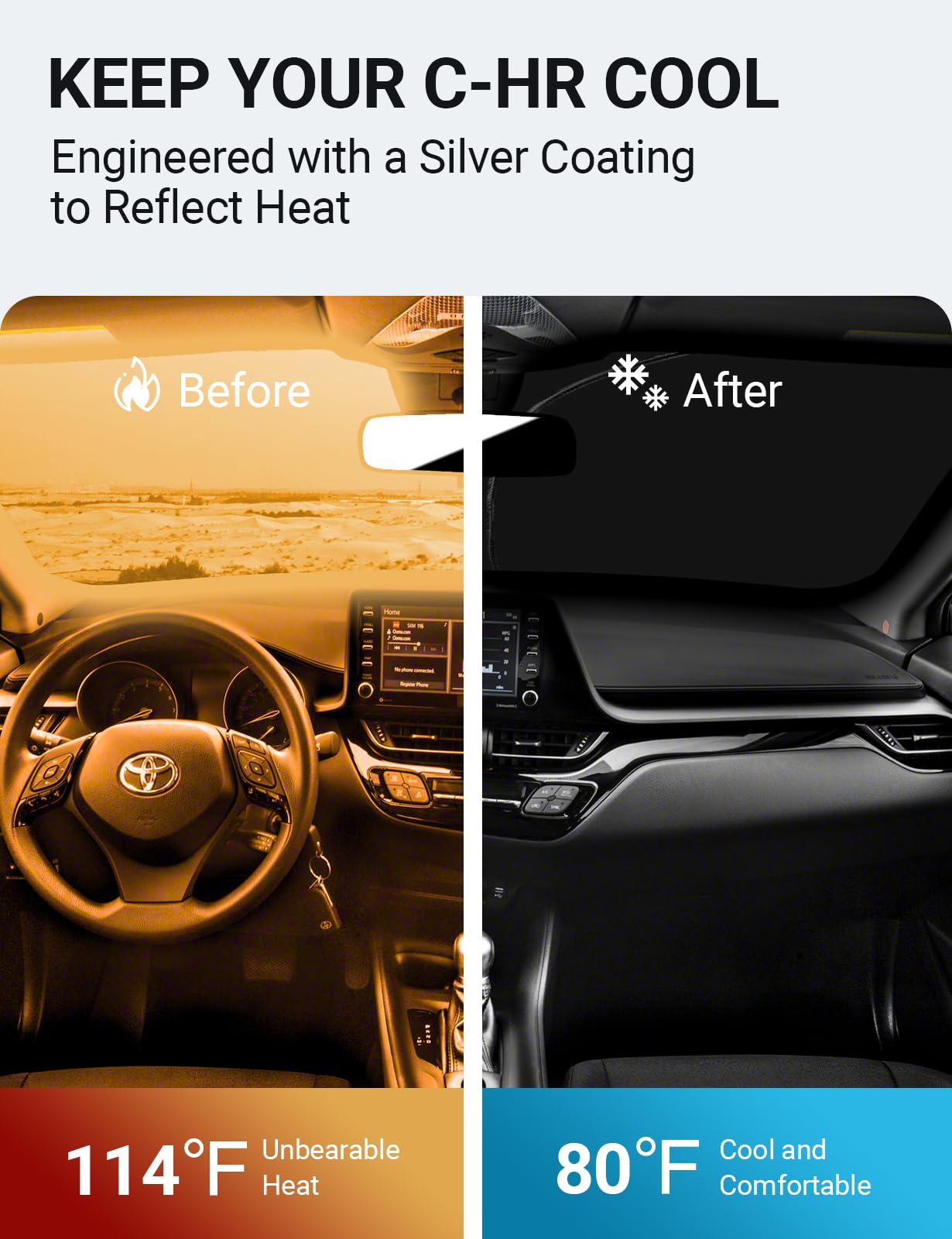 Proadsy Front Windshield Sun Shade Foldable Sunshade Protector Custom Fit 2018-2024 2025 Toyota CH-R C-HR CHR, XLE Premium CUV W