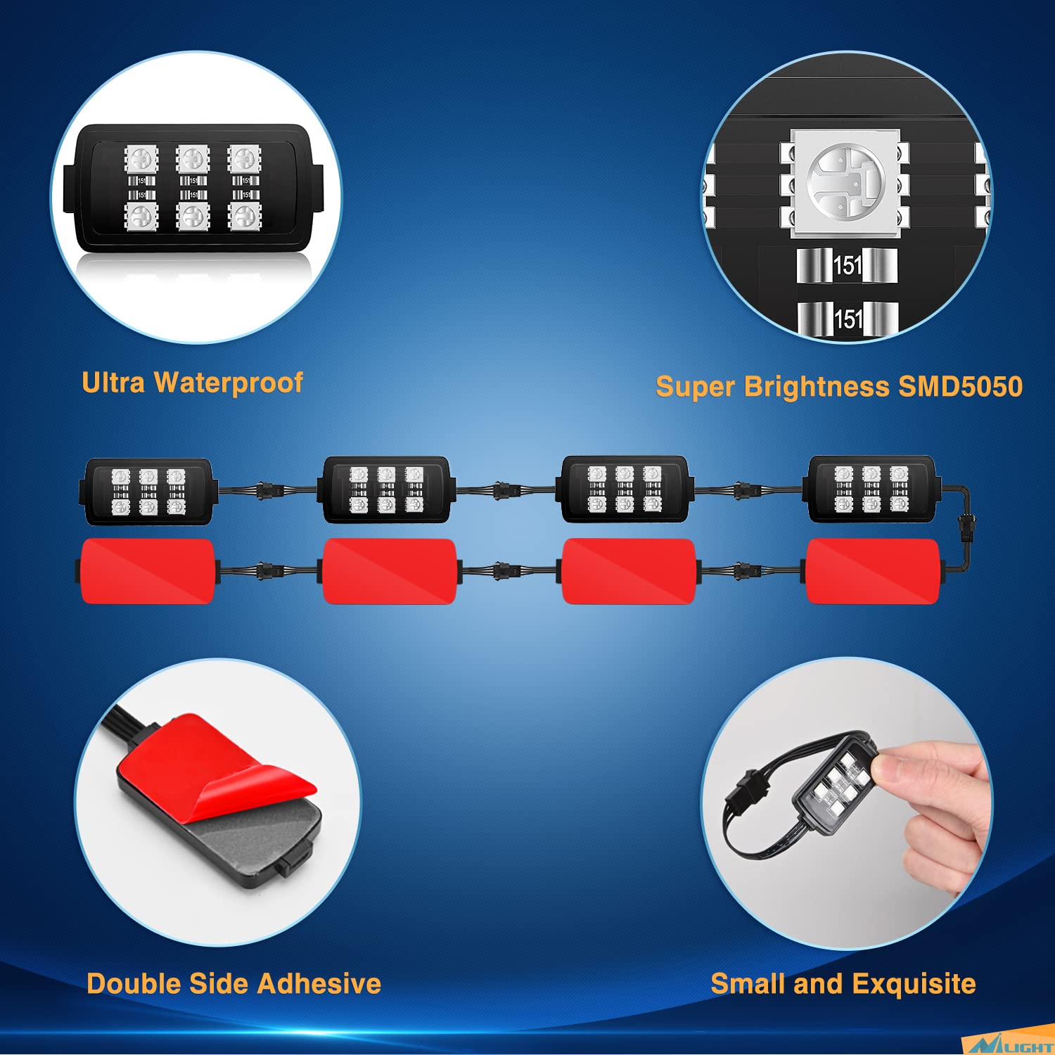 Nilight 8Pcs Motorcycle Rgb Led Strip Lights Kit Multi-Color Neon Waterproof Atmosphere Lights With Rf Wireless Smart Remote Con