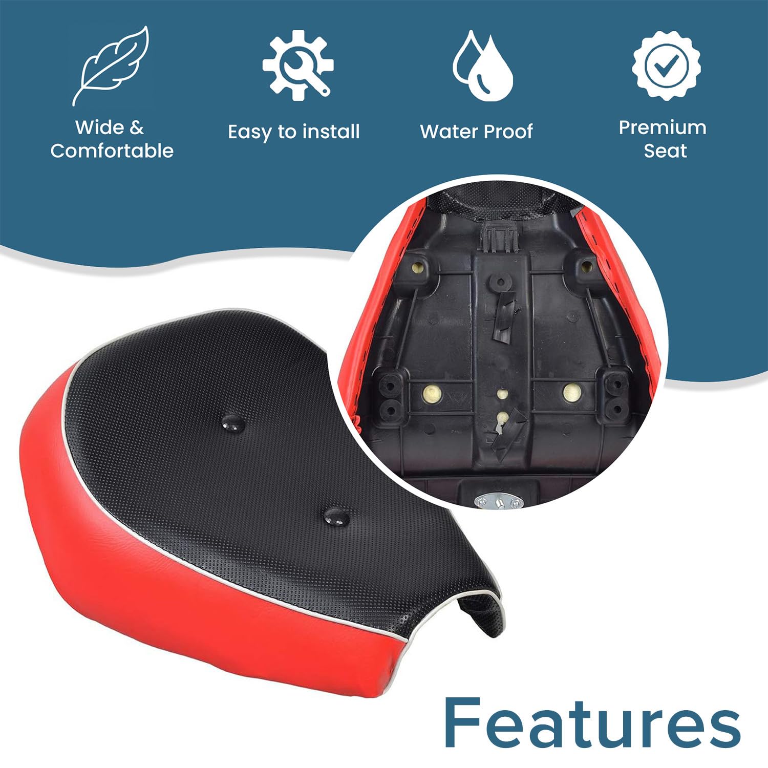 Alveytech Black & Red Seat For The Baja Mb165 & Falcon Mini Bikes - Replacement Stylish Comfortable Seat, Gas/Electric Power Scooter Accessories, Quad, 4-Wheeler Dirt Pit Pocket Bike Part, Diy Install