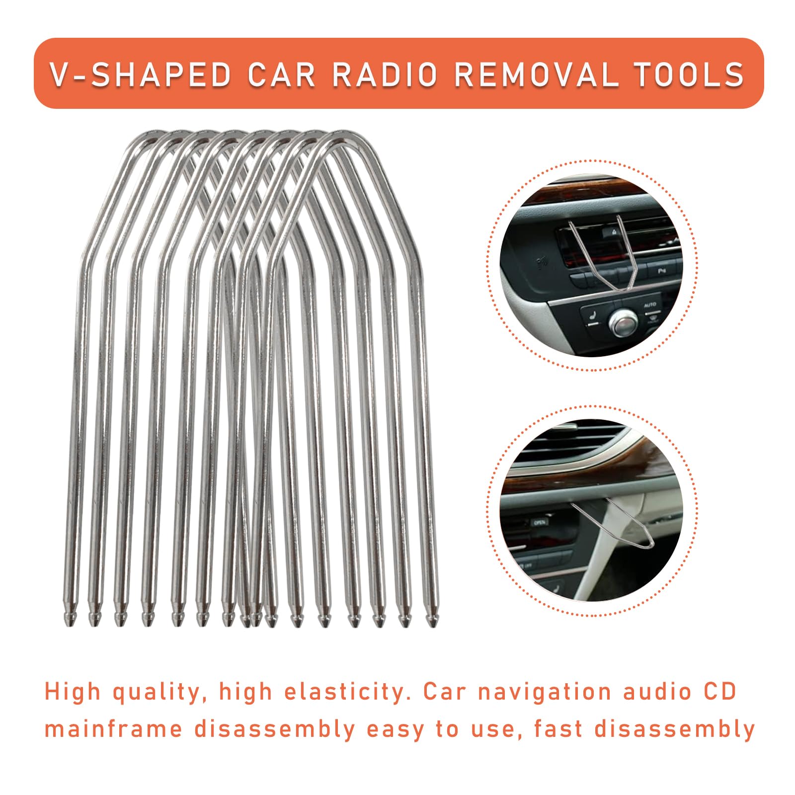 Dickno 8 Pcs Car Radio Removal Pry Tool, V-Shaped Stainless Steel Dvd Host Disassembly Tool Kit, Radio Remover Fits Most Vehicle
