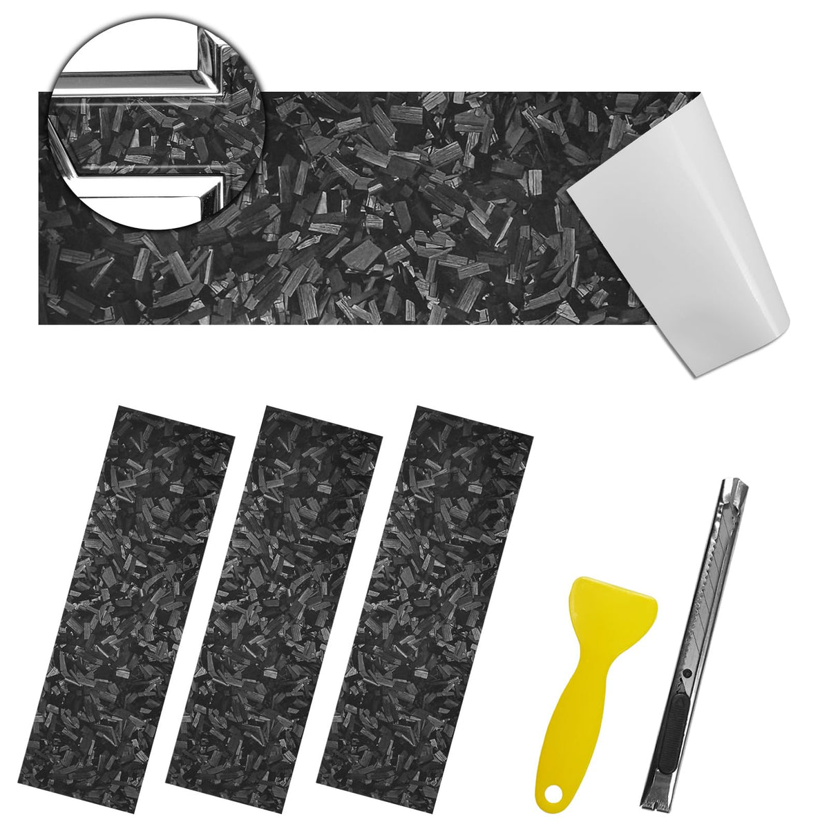 QianBao Compatible with Black Forged Carbon Fiber Vinyl Wrap 11.8 x 4 Chevy Bowtie Emblem Wrap Kit with Spatula and Cutter 3