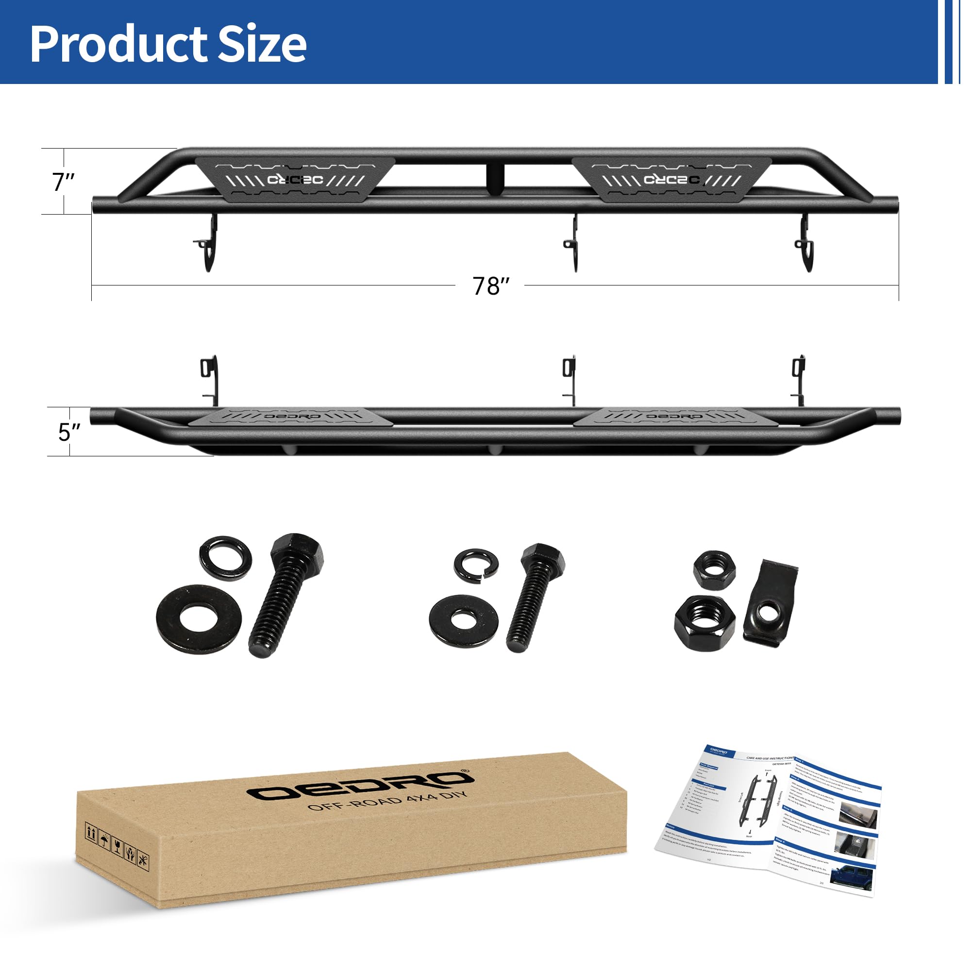 Oedro Running Boards Compatible With 2015-2024 Chevy Colorado/Gmc Canyon Crew Cab, Textured Black Side Step Rails Nerf Bars