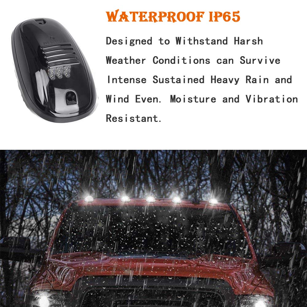 Npauto 5Pcs Smoked Led Cab Marker Lights White 9 Led Roof Top Clearance Lights Running Lights Replacement For 2003-2018 Dodge Ra