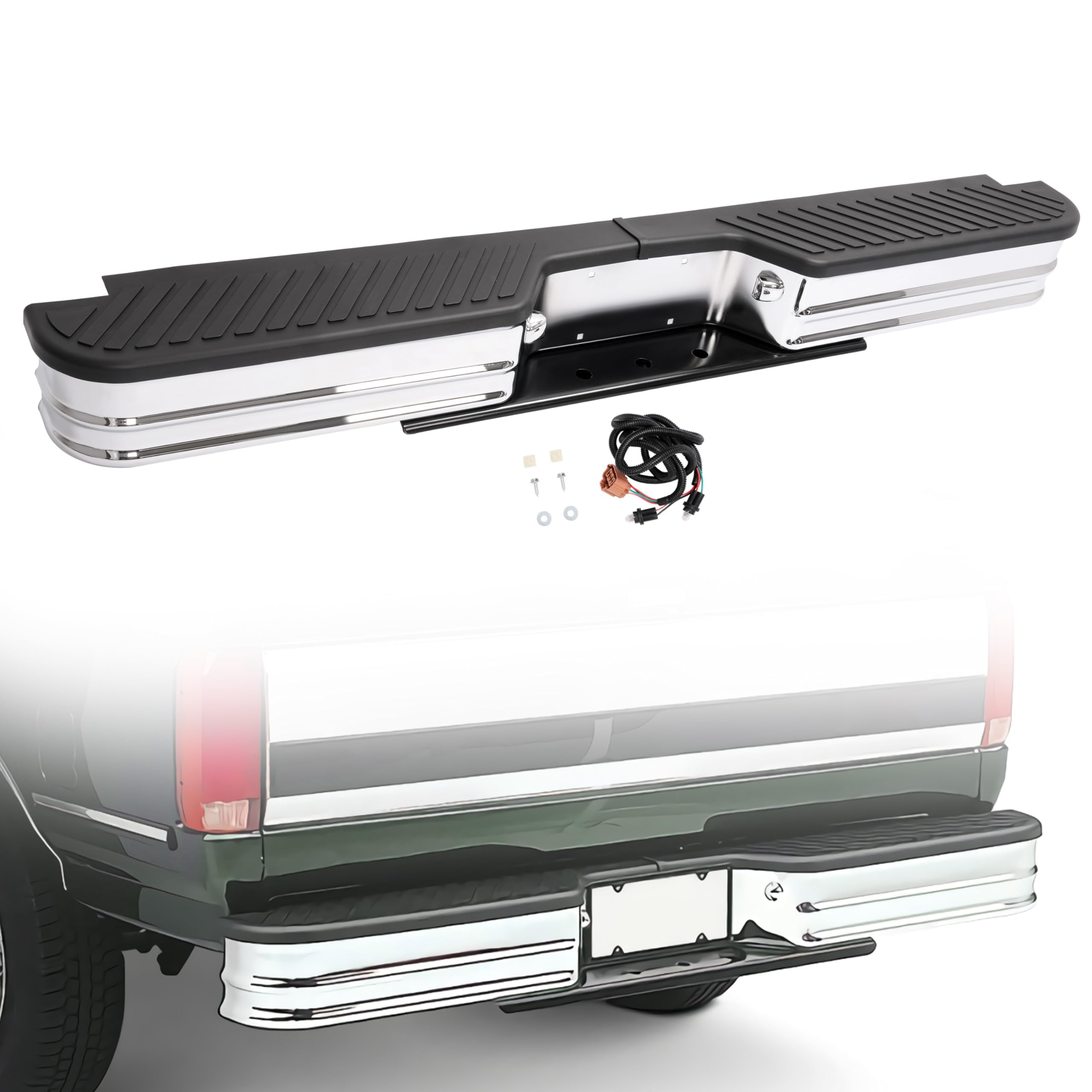 KUAFU Rear Bumper with Lights Compatible with 1967-1998 Chevy Chevrolet GMC C/K Dodge Fleetside Ram charger Ford Bronco F-Series