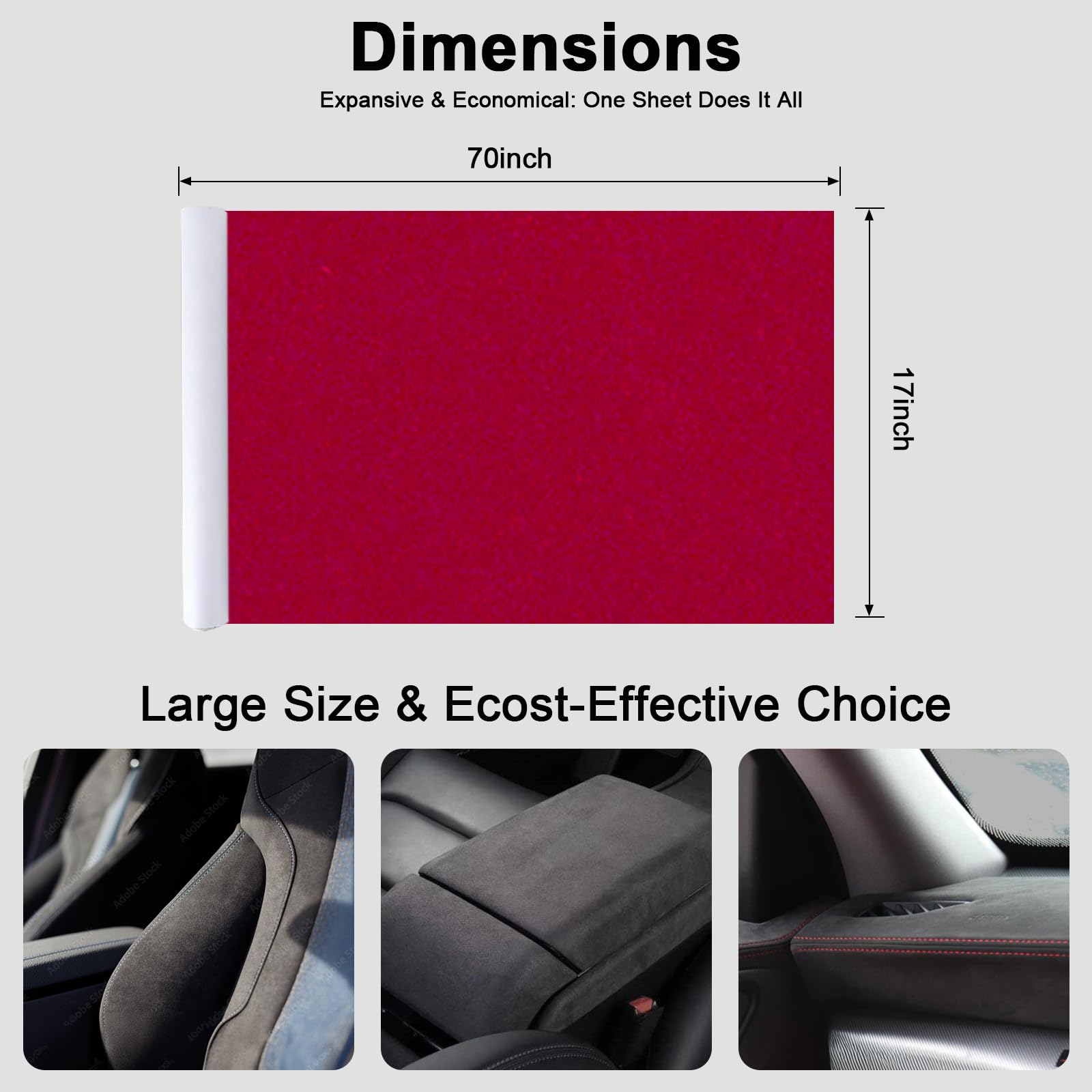 RadiantDecor Premium Burgundy Suede Fabric Wrap - 17x70 inch Suede Wrap for Car Interior - Self-Adhesive Microfiber and Syntheti