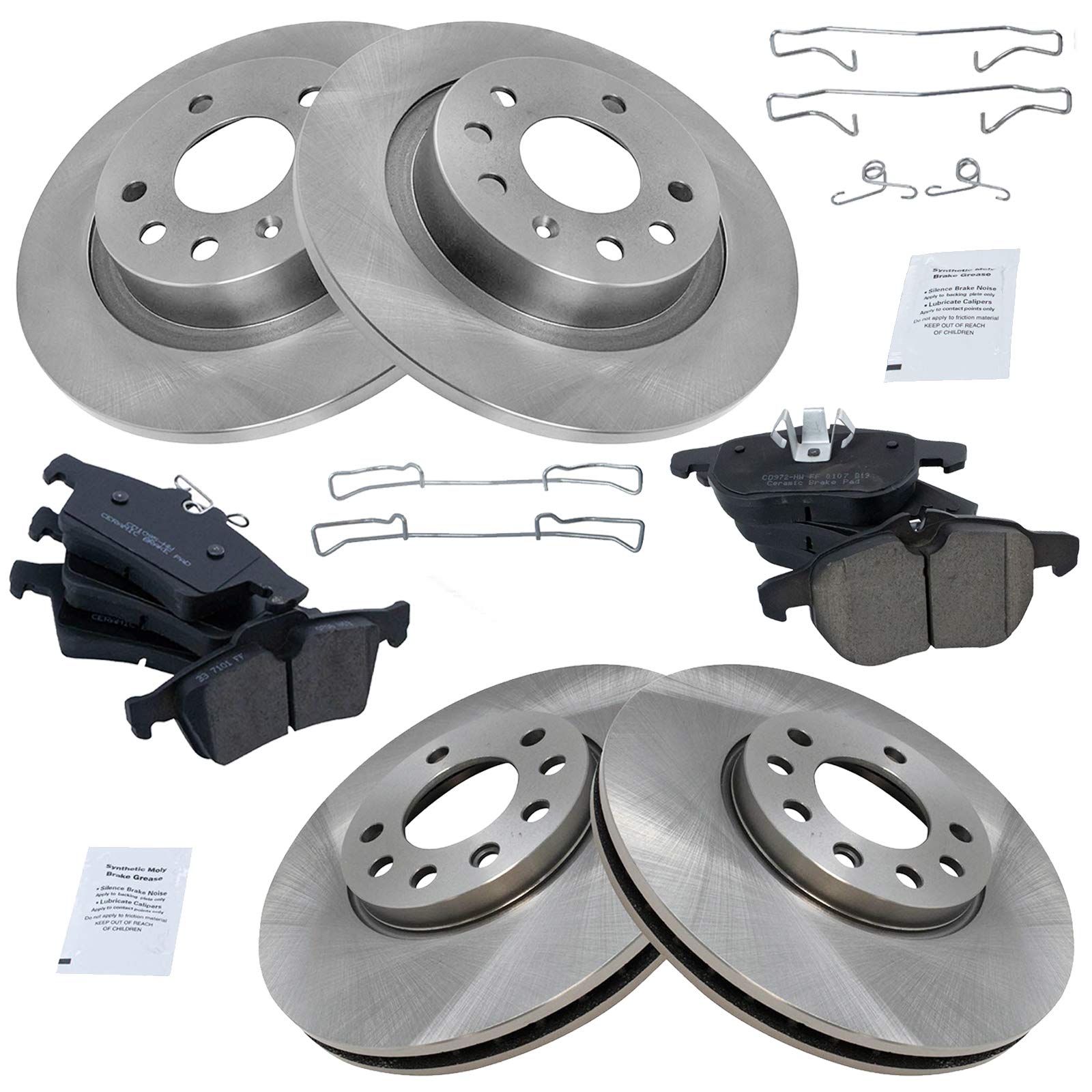Trq Front And Rear Brake Pad & Rotor Kit Brake Pads Brake Rotor Ceramic Compatible With 2004-2011 Saab 9-3 2010 9-3X