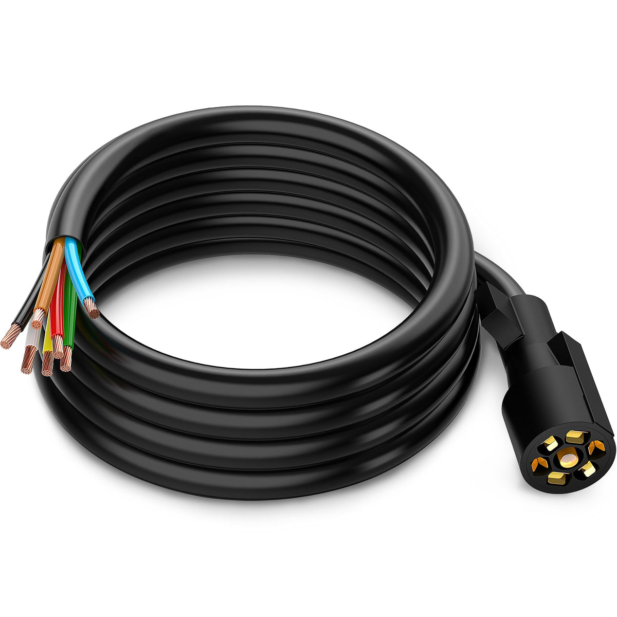Mictuning Heavy Duty 7 Way Plug Inline Trailer Cord With Double Prongs Connector - 8 Feet, Weatherproof
