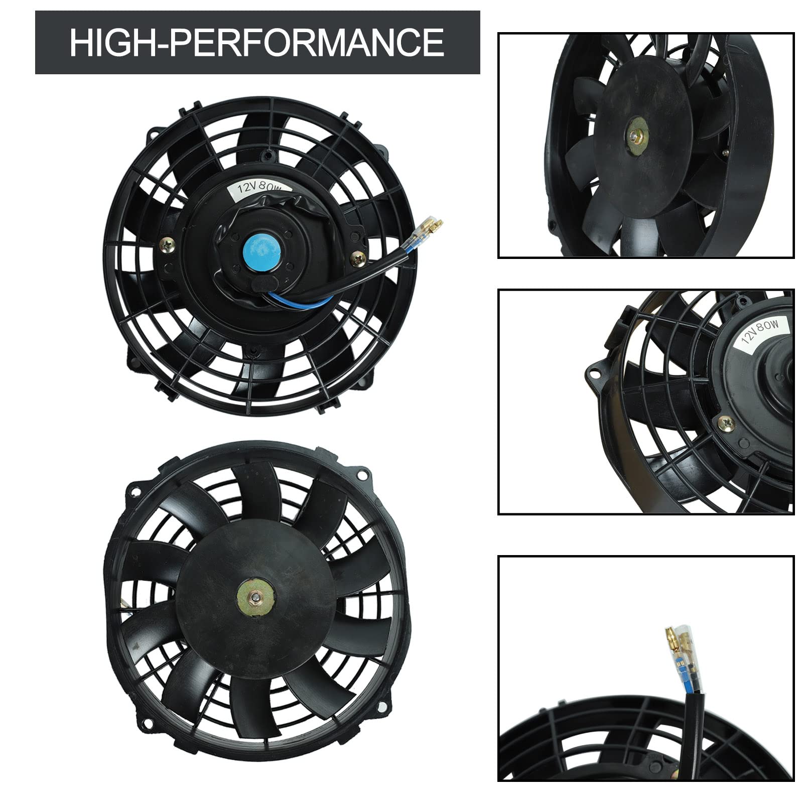 7'' Inch Universal Slim Fan Push Pull Electric Radiator Cooling 12V Mount Kit Black