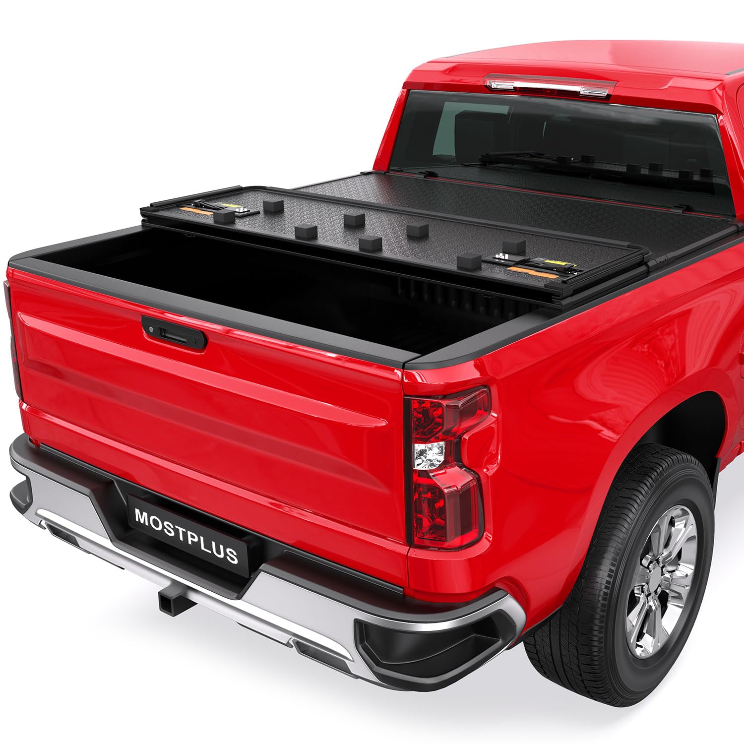 Mostplus Tri-Fold Hard Truck Bed Tonneau Cover On Top Compatible For 2014 2015 2016 2017 2018 Chevy Silverado/Gmc Sierra Bed 3 F