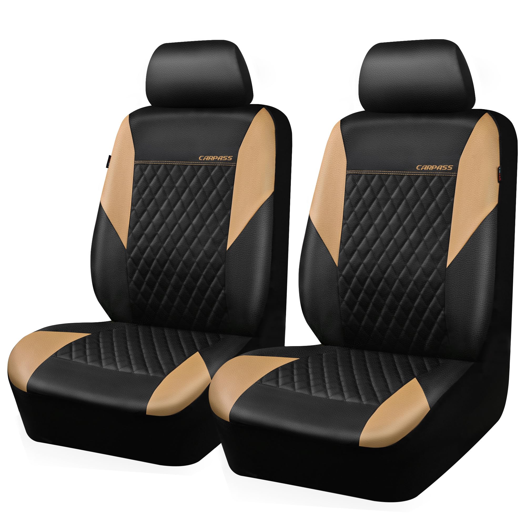 Car Pass Quilting Leather Front Seat Covers, Automotive Waterproof Deluxe Pu Premium Vinyl Luxury Two Front Seats Only Universal