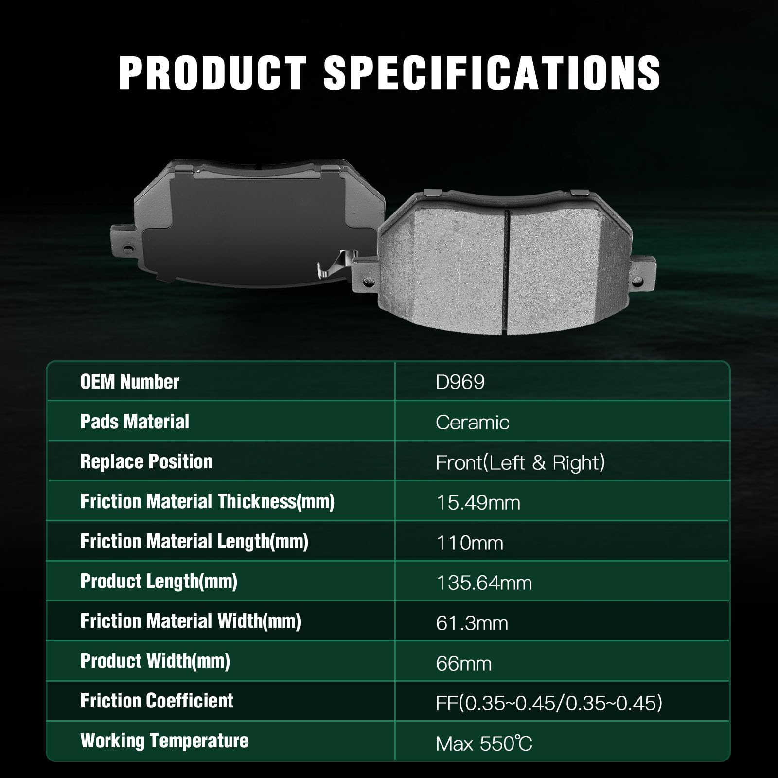 Automuto 8Pcs Front & Rear Ceramic Disc Brake Pads Set D969 D905 For Infiniti Fx35 Fx45 For Nissan Altima Maxima Murano