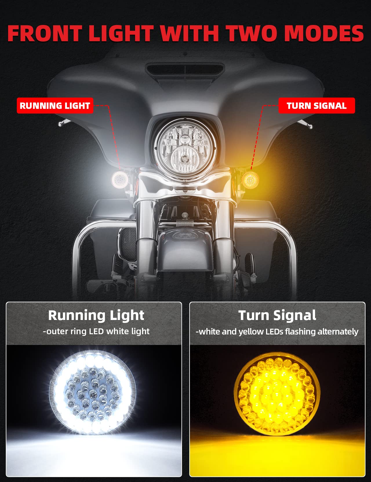 Amazicha 1157 Led Motorcycle Turn Signals 2' Bullet Front Rear Turn Signals Lens Covers Kit Compatible For 1986-2024 Harley Touring Street Glide Dyna Sportster Softail Electra Road Glide Iron 883