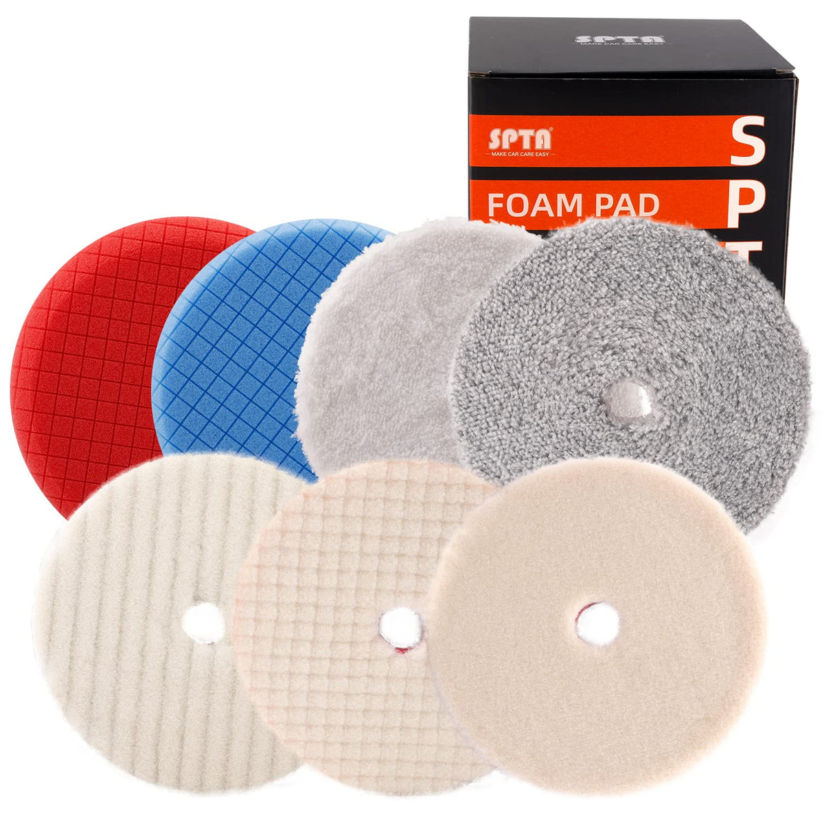 Buffing Polishing Pads, Spta 7Pc 5.5 Inch Face For 5Inch 125Mm Backing Plate Compound Buffing Sponge Pads Cutting Polishing Pad 