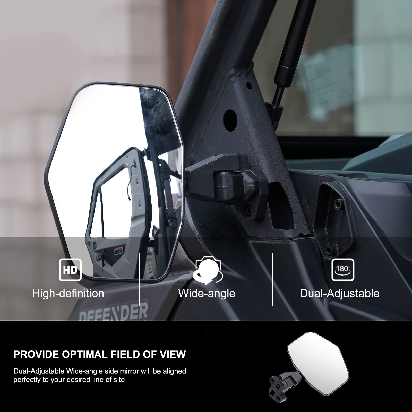 KIWI MASTER Side Mirrors Compatible for 2016-2024 Can-Am Defender Accessories Adjustable Folding Rear View Racing Mirror 7150024
