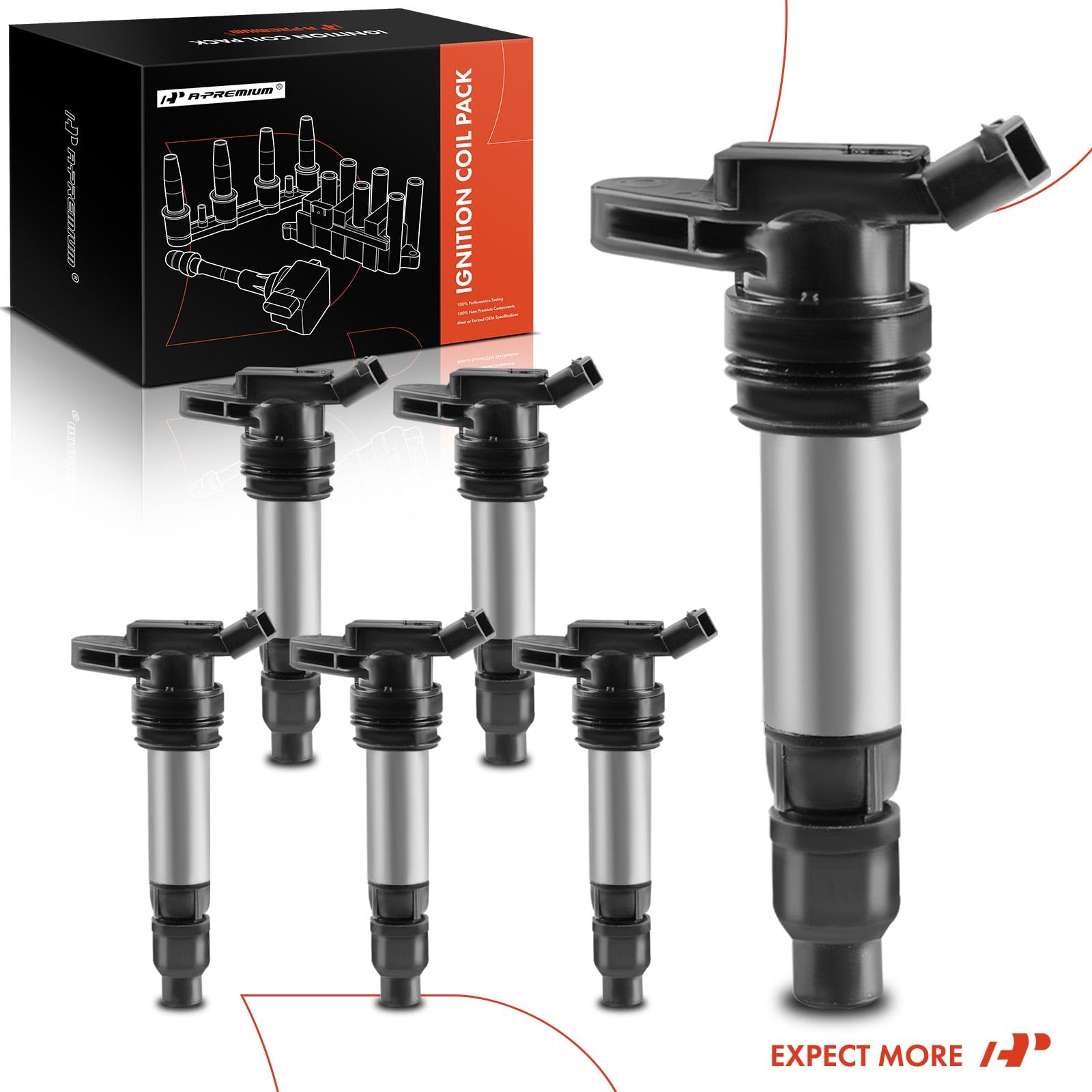 A-Premium Engine Ignition Coil Pack Compatible With Land Rover Lr2 Volvo S60 S80 V70 Xc60 Xc70 Xc90 L6 3.0L 3.2L 6-Pc
