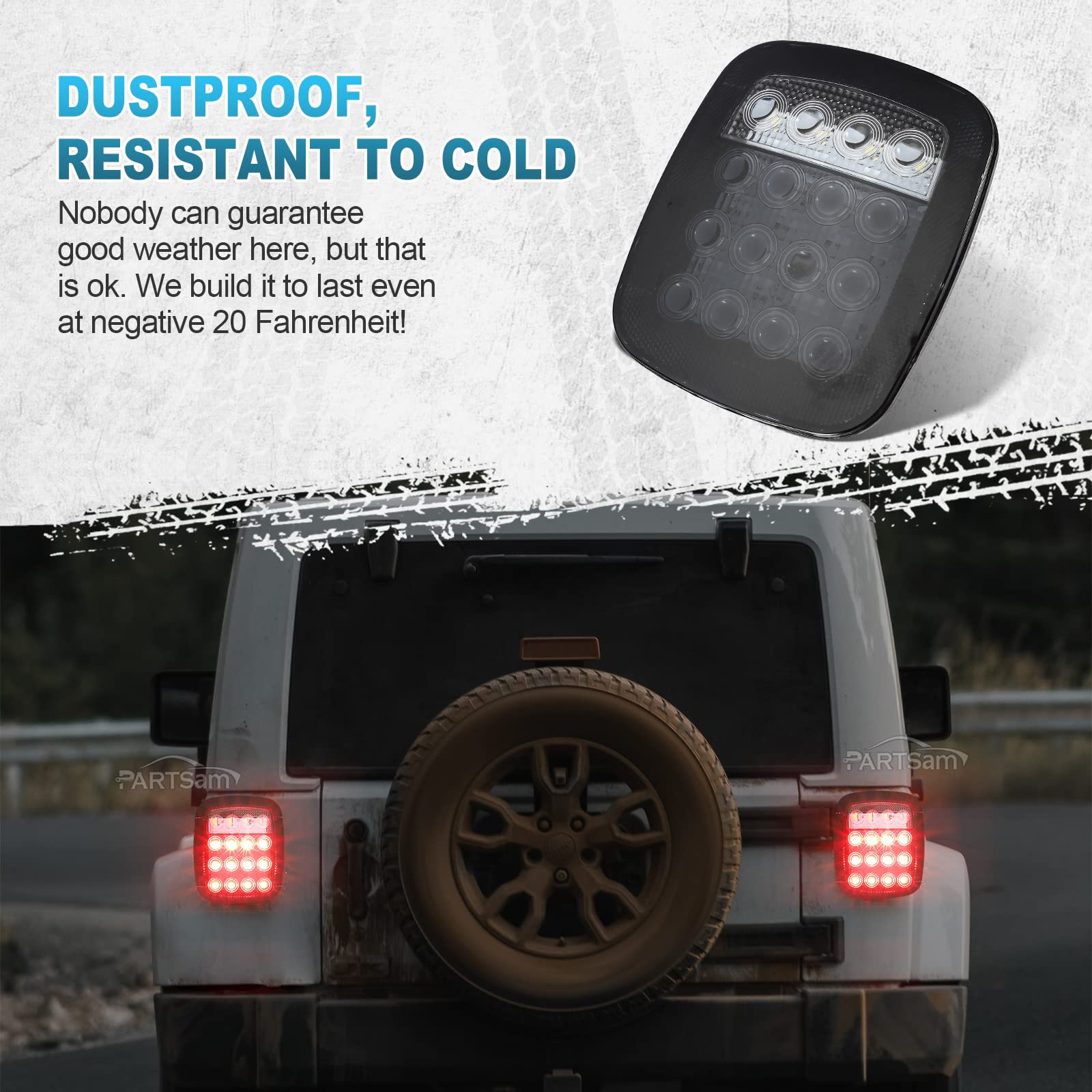 Partsam 2X Led Tail Lights 16Led Stop Brake Turn Reverse Tail Light Combination 12-5050 Red 4-5050 White Smoke Lens Compatible With Wrangler Yj Tj Cj Pick-Up Truck Trailer Rv