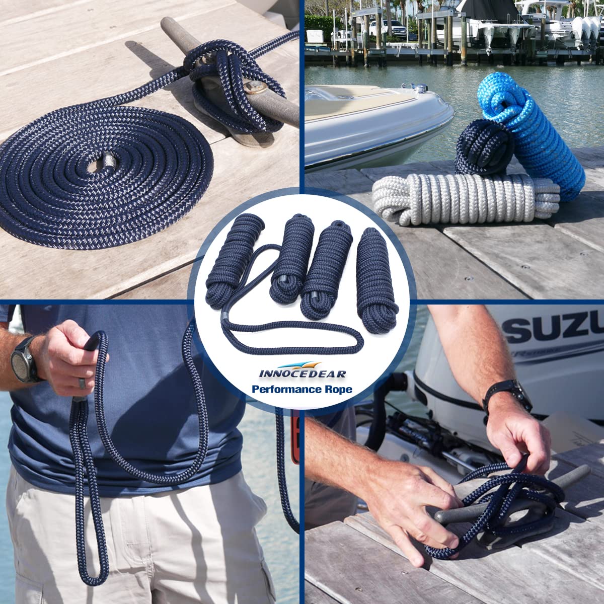 Innocedear 4 Pack 12A X 15A Dock Linesmarine-Grade Double-Braided Nylon Dock Line With 12A Eyelethi-Performance Boat Rope Moorin