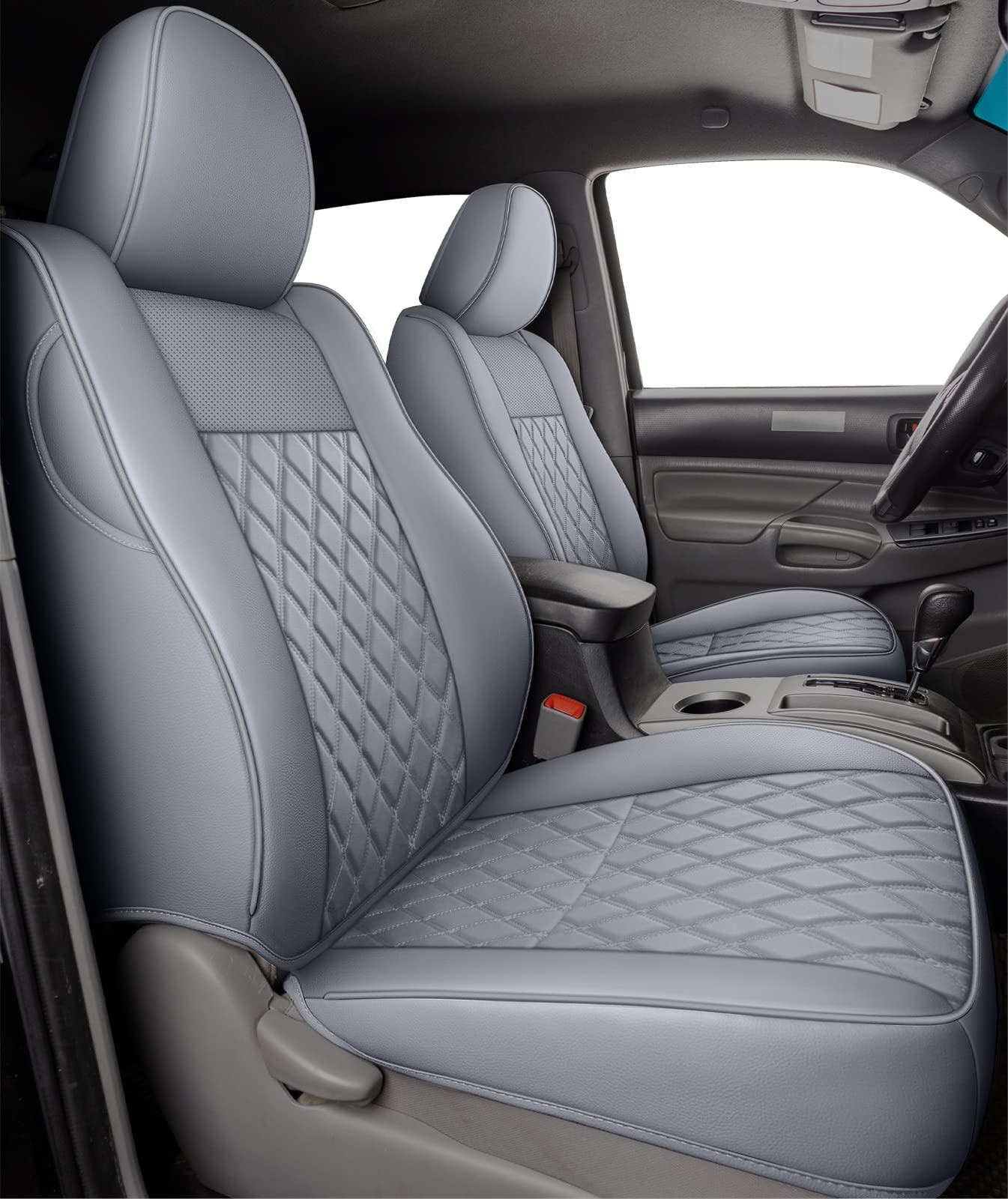 Luckyman Club Tacoma Full-Set Seat Covers P04-Hy, Fit Tacoma 2005 2006 2007 2008 2009 2010 2011 2012 2013 2014 2015 Double/Crew Cab Only, With Faux Leather (Full Set, Gray)