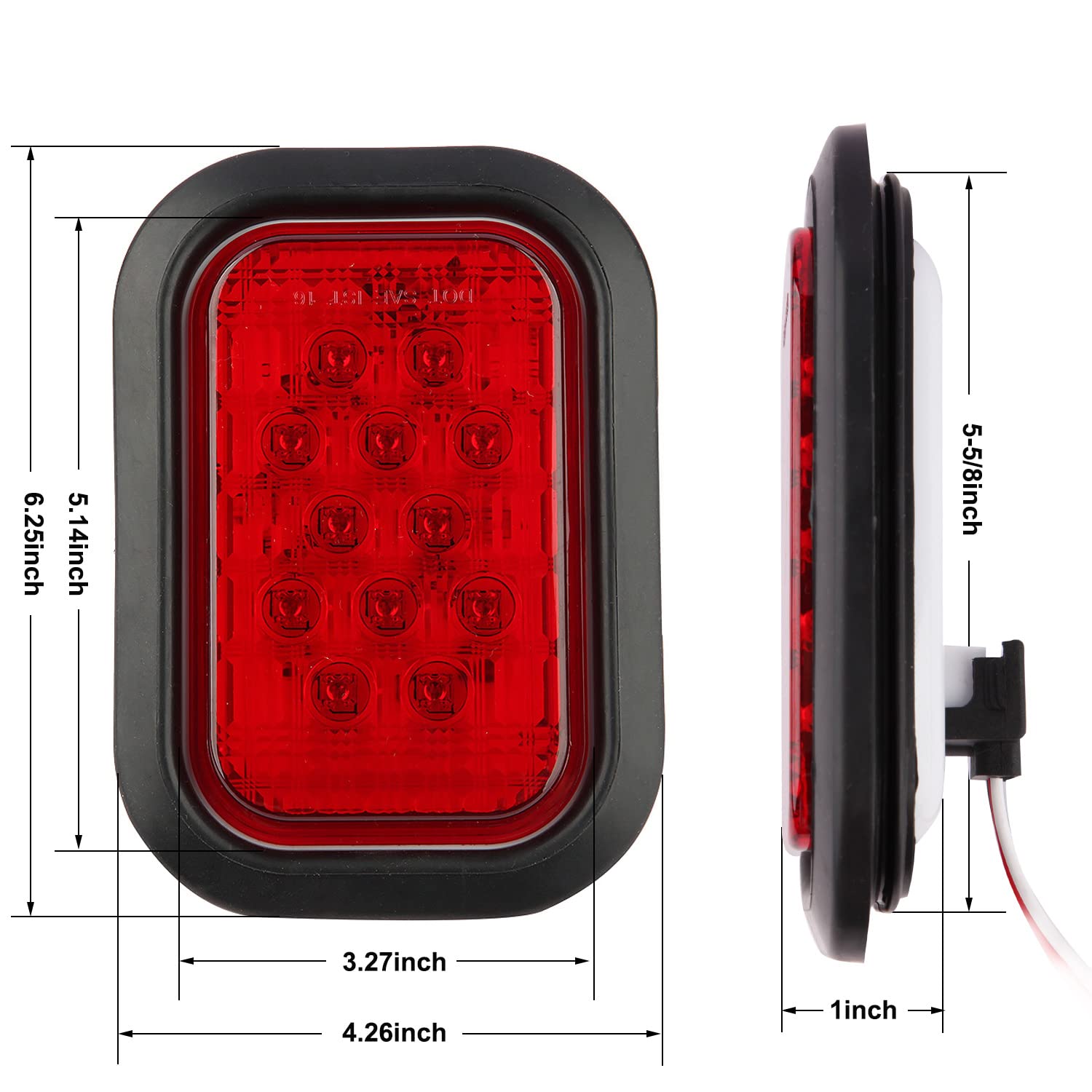 Partswcgg 6Pcs 5''X3'' Rectangle Led Stop/Turn/Tail/Brake & Backup Reverse Truck Trailer Tail Hitch Lights 12 Led W/Grommets & 3