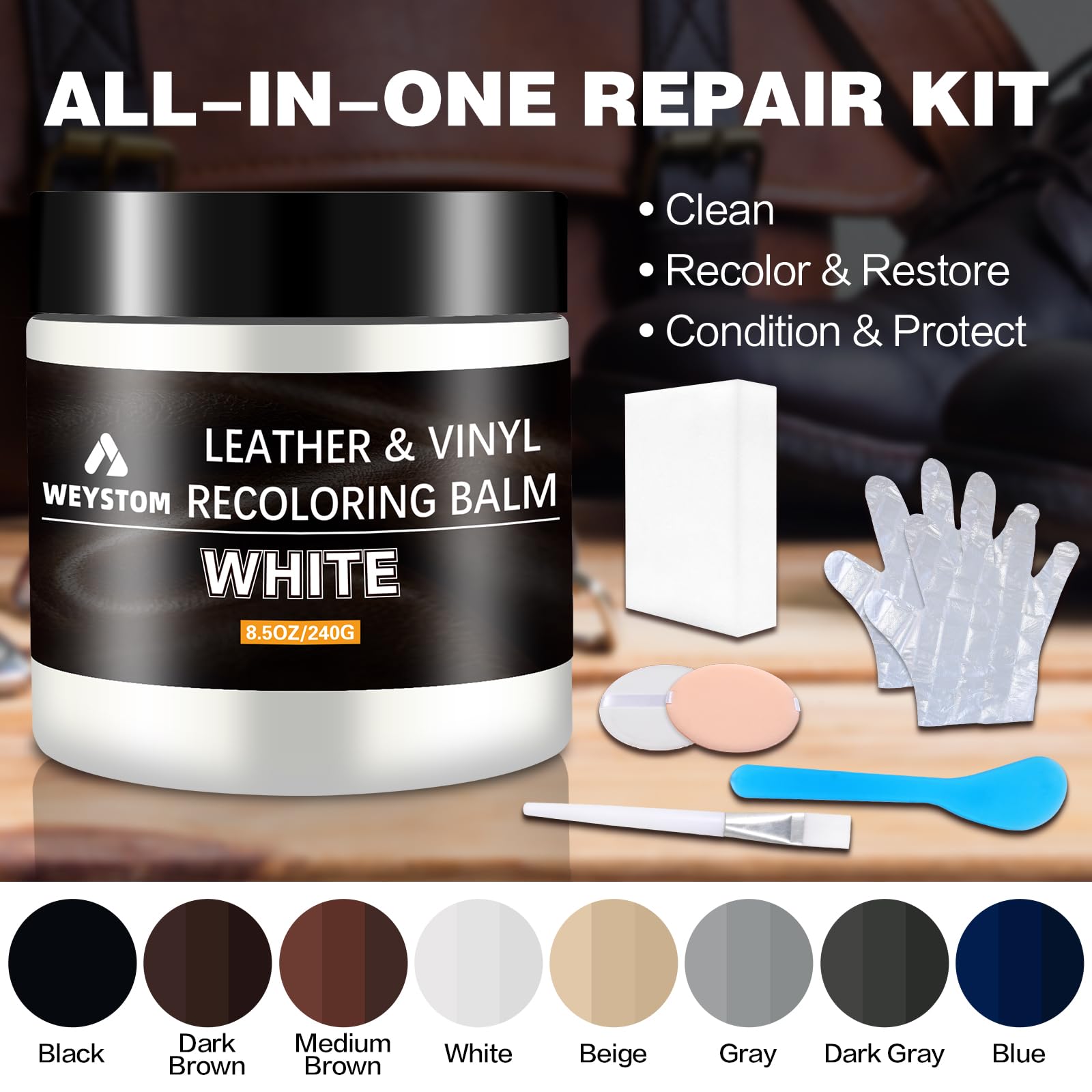Leather Recoloring Balm - White Leather Repair Kit For Furniture, Dye, Recolor, Renew, Repair & Restore Aged, Faded, Cracked, Pe