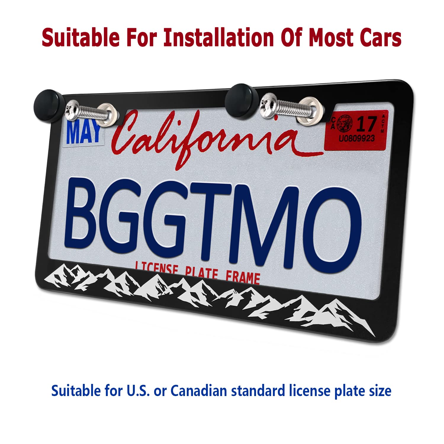 Bggtmo Mountains License Plate Frame- Black Aluminum Car Tag Cover Holder With Stainless Steel Screws Caps, Snow Mountain Tree D