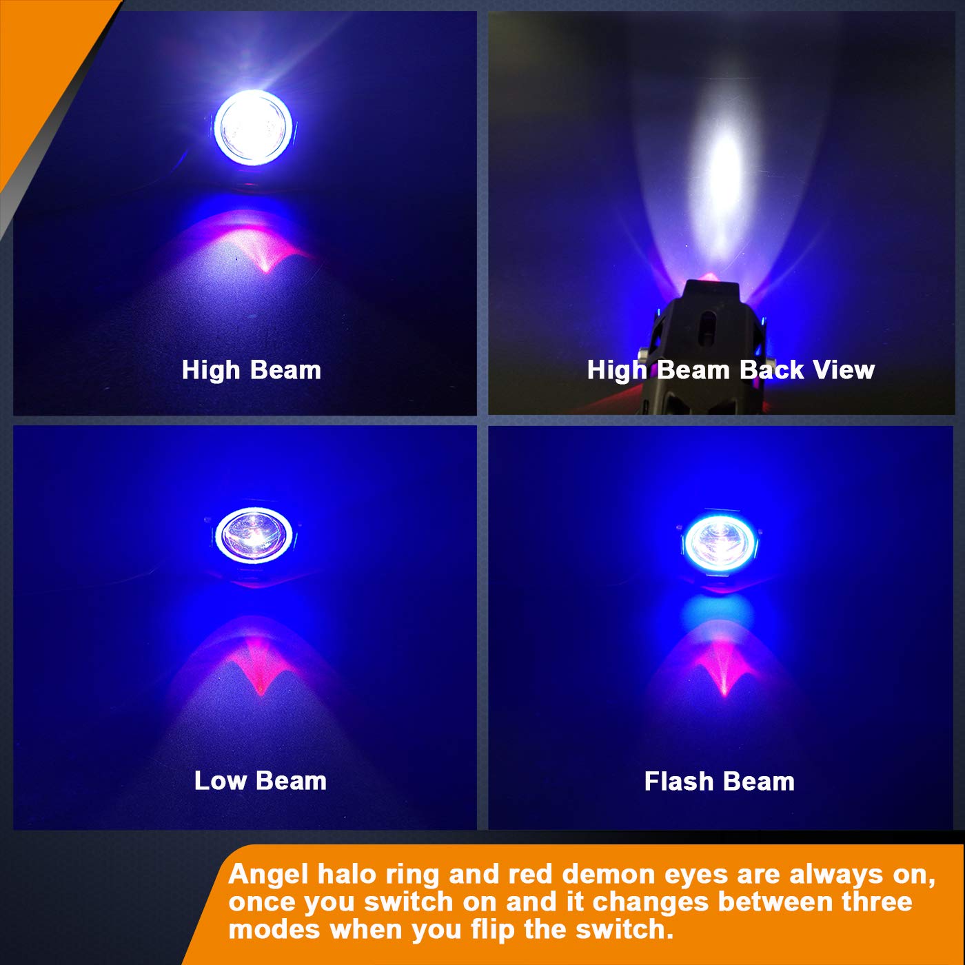 Motorcycle Led Fog Lights U7 Spotlight Daytime Running Lights Bicycle Lights With Blue Angel Eyes Halo Ring And Switch 2-Sets