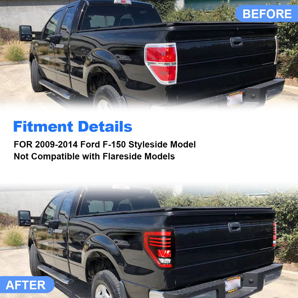 Roxx Full Led Sequential Tail Lights Assembly Pair For 2009-2014 Ford F-150 Pickup Truck(For Styleside Models Only), Led Tube Tail Lights Brake Lamps Replacements, Passenger And Driver Side